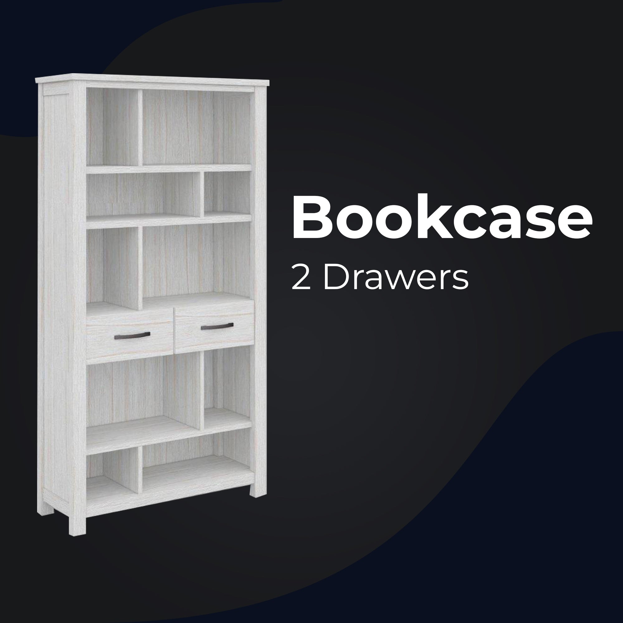 Foxglove Bookshelf Bookcase 5 Tier 2 Drawers Solid Mt Ash Timber Wood - White-Bookcases & Shelves-PEROZ Accessories