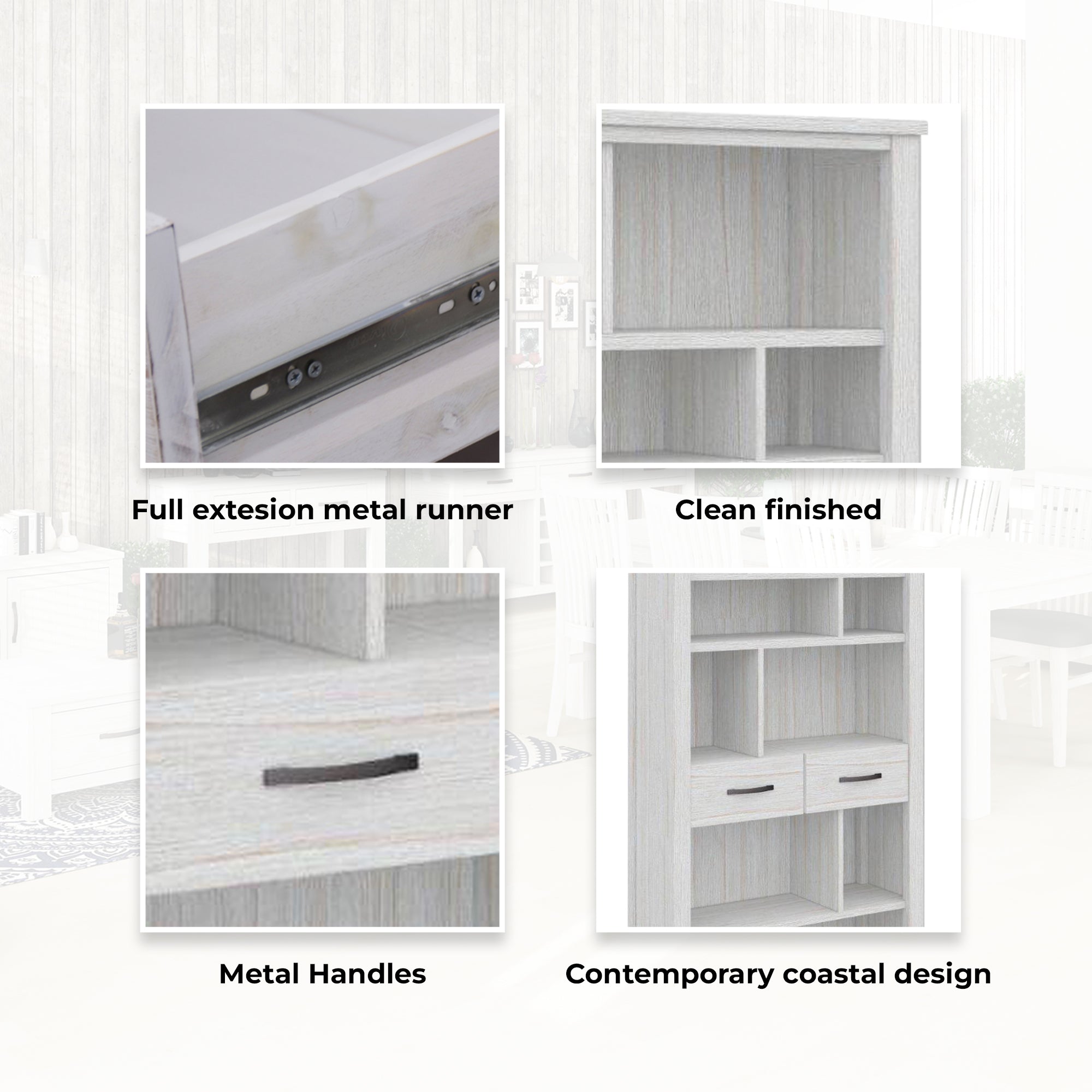 Foxglove Bookshelf Bookcase 5 Tier 2 Drawers Solid Mt Ash Timber Wood - White-Bookcases &amp; Shelves-PEROZ Accessories