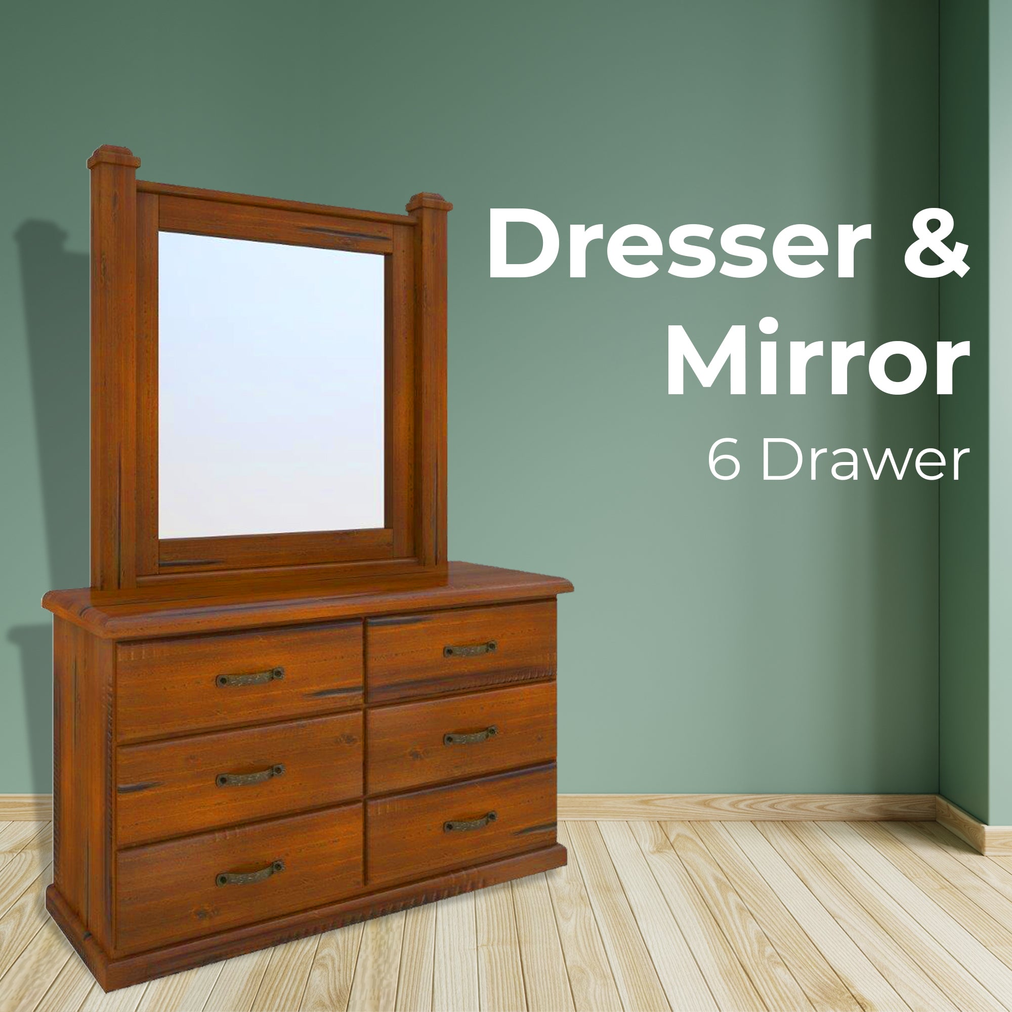 Umber Dresser Mirror 7 Chest of Drawers Solid Wood Storage Cabinet - Dark Brown-Furniture > Bedroom-PEROZ Accessories