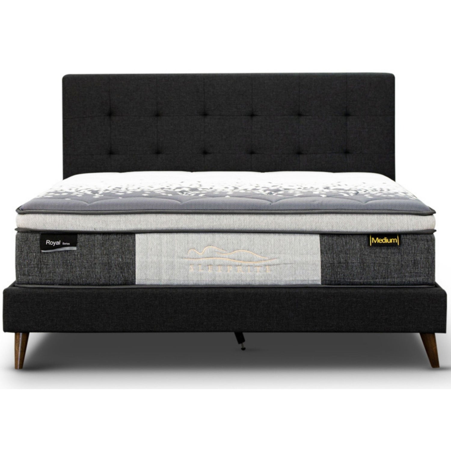 Volga Queen Bed Platform Frame Fabric Upholstered Mattress Base - Charcoal-Furniture > Bedroom-PEROZ Accessories