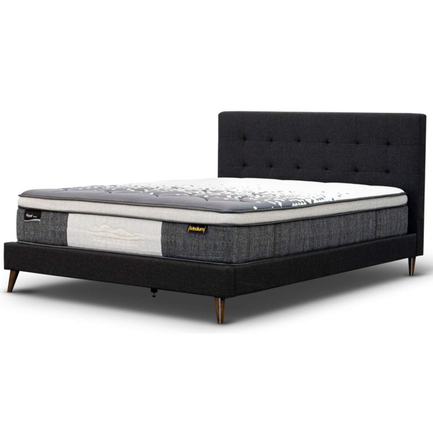 Volga Queen Bed Platform Frame Fabric Upholstered Mattress Base - Charcoal-Furniture > Bedroom-PEROZ Accessories