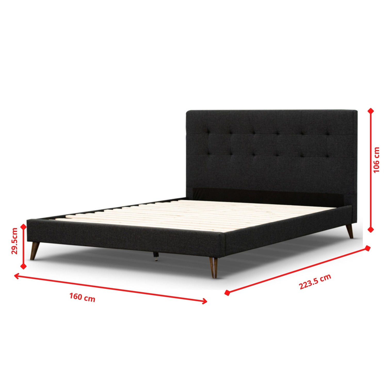 Volga Queen Bed Platform Frame Fabric Upholstered Mattress Base - Charcoal-Furniture > Bedroom-PEROZ Accessories