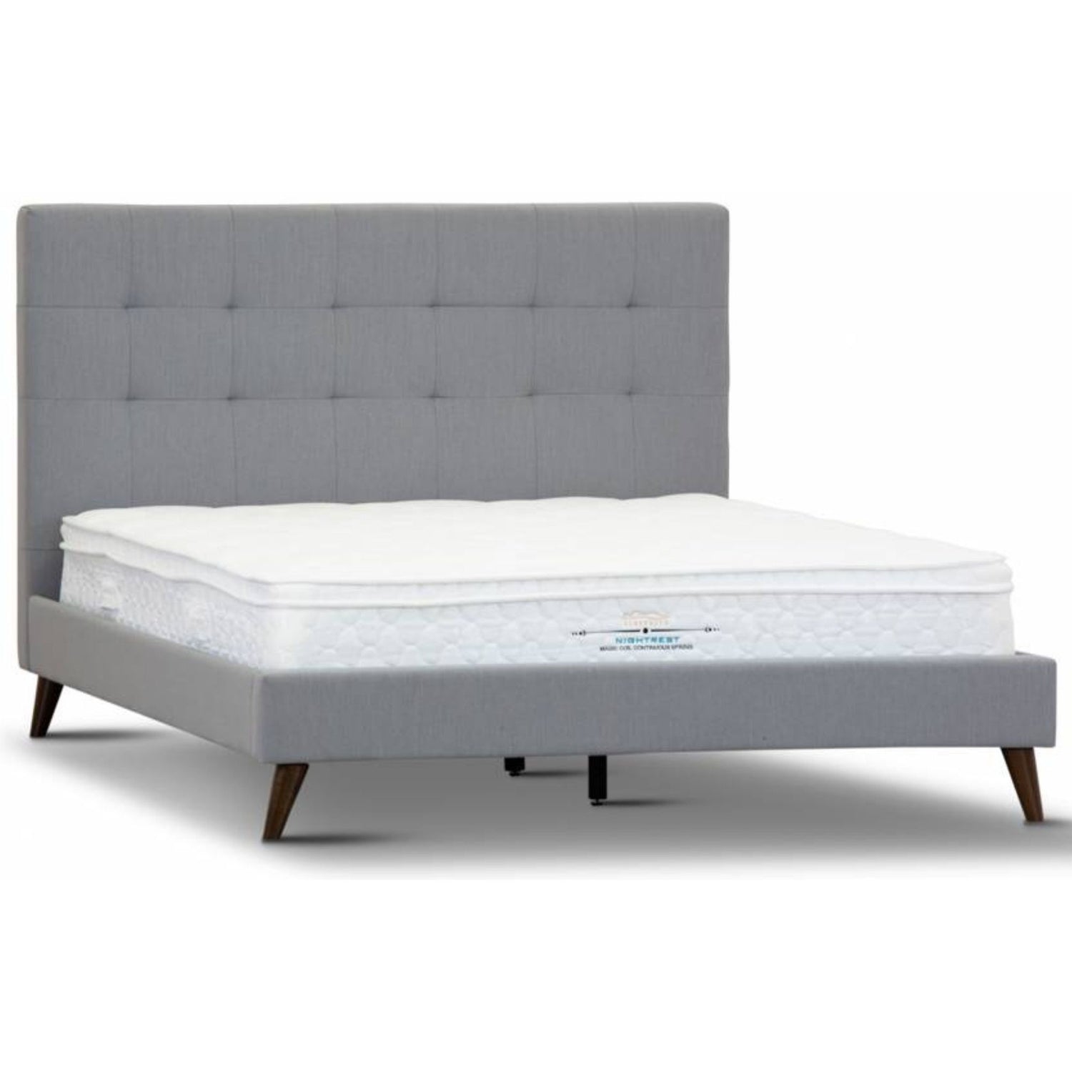 Volga Queen Bed Platform Frame Fabric Upholstered Mattress Base - Grey-Furniture > Bedroom-PEROZ Accessories