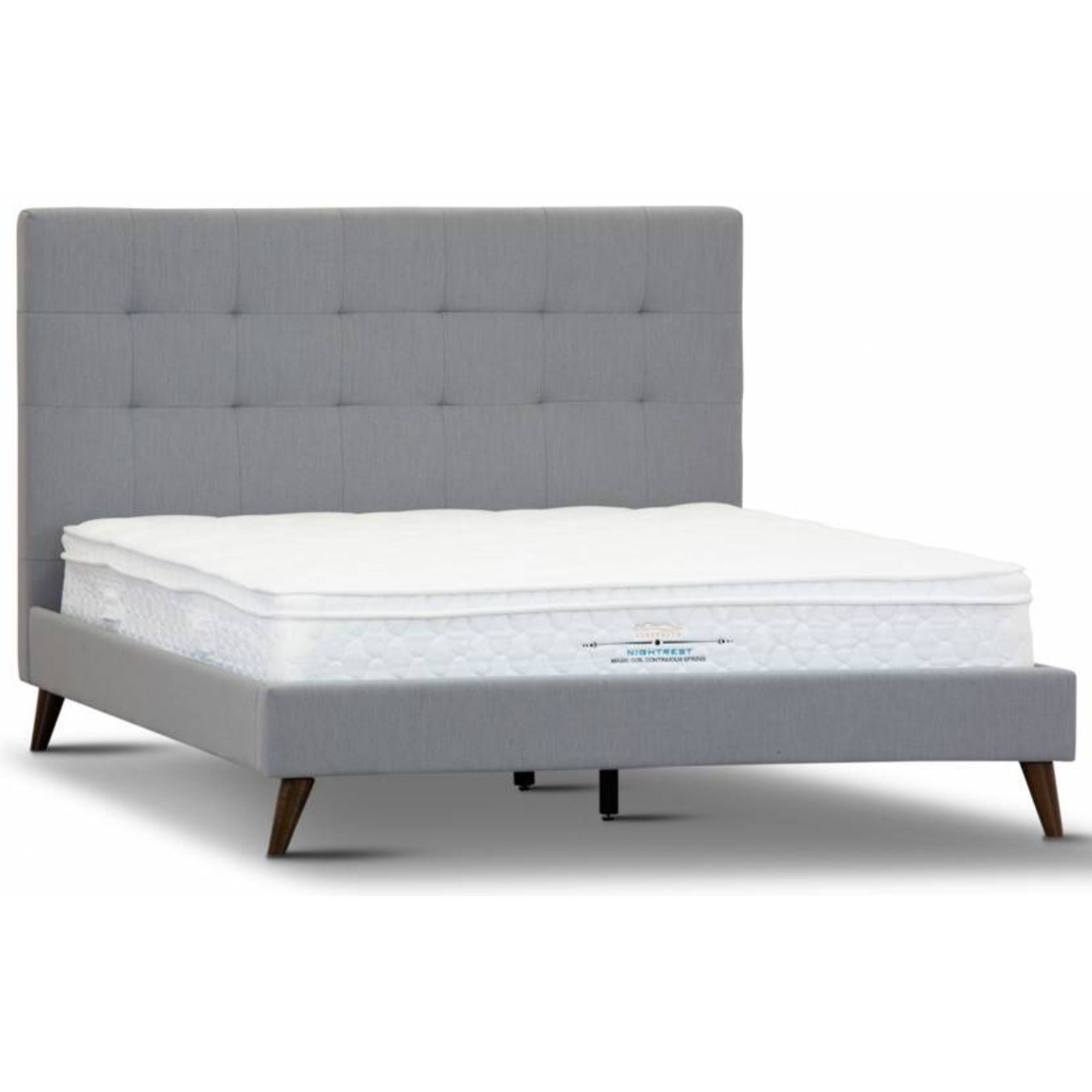 Volga Queen Bed Platform Frame Fabric Upholstered Mattress Base - Grey-Furniture > Bedroom-PEROZ Accessories