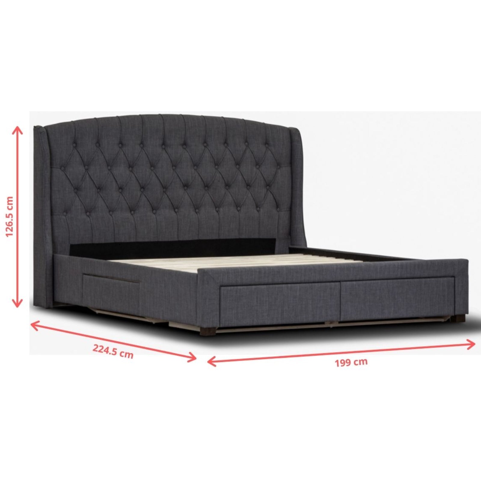Honeydew King Size Bed Frame Timber Mattress Base With Storage Drawers - Grey-Furniture > Bedroom-PEROZ Accessories