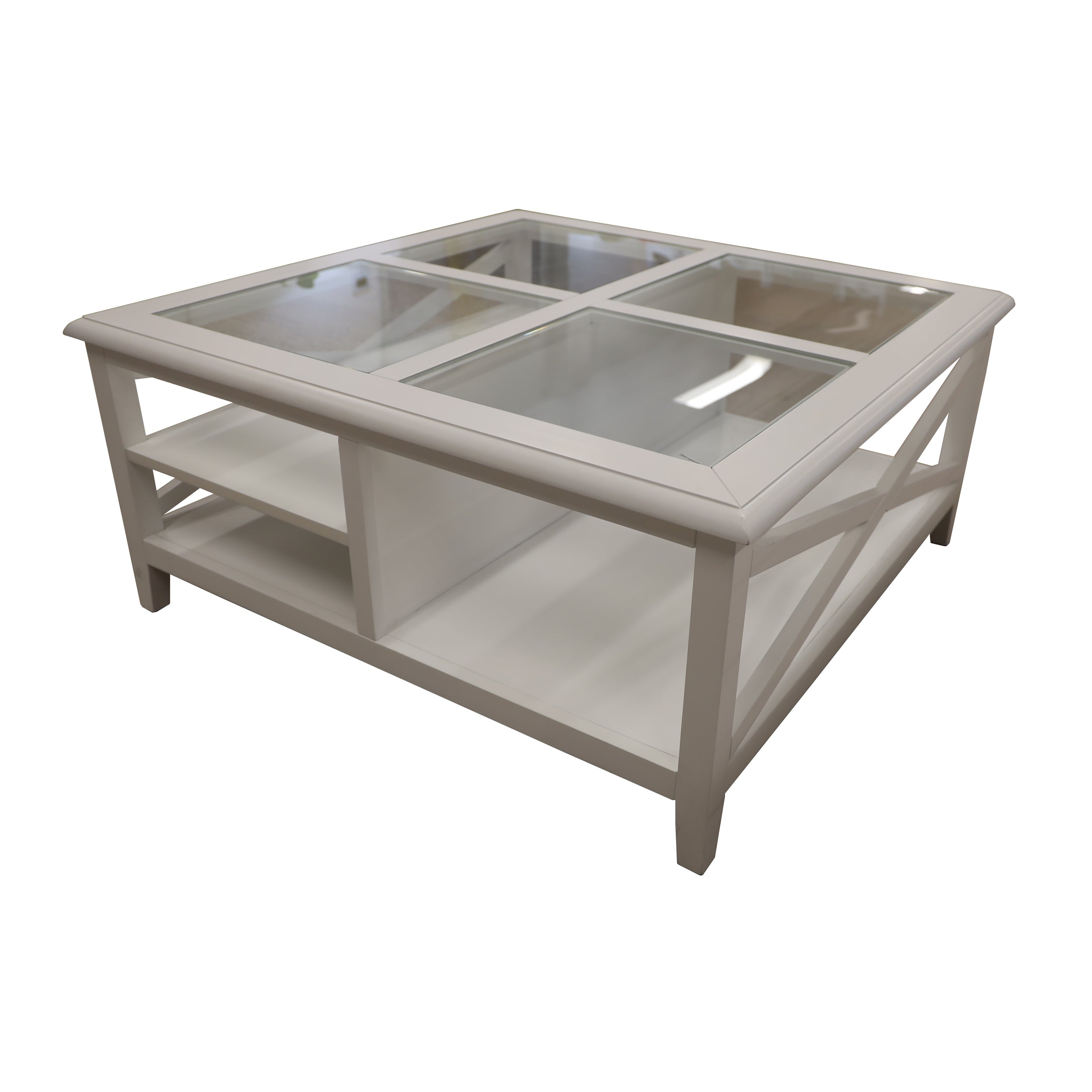 Daisy Coffee Table 100cm Glass Top Solid Acacia Wood Hampton Furniture - White-Furniture > Living Room-PEROZ Accessories