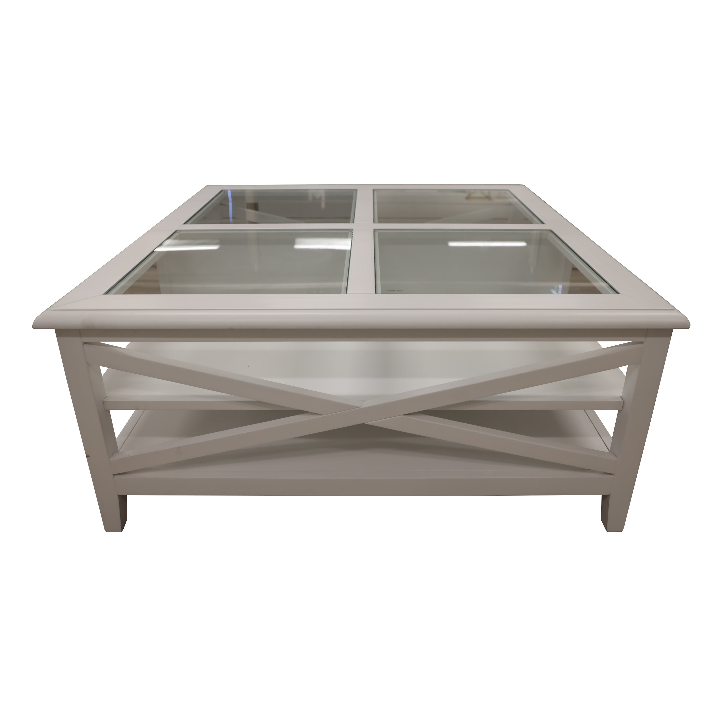 Daisy Coffee Table 100cm Glass Top Solid Acacia Wood Hampton Furniture - White-Furniture > Living Room-PEROZ Accessories