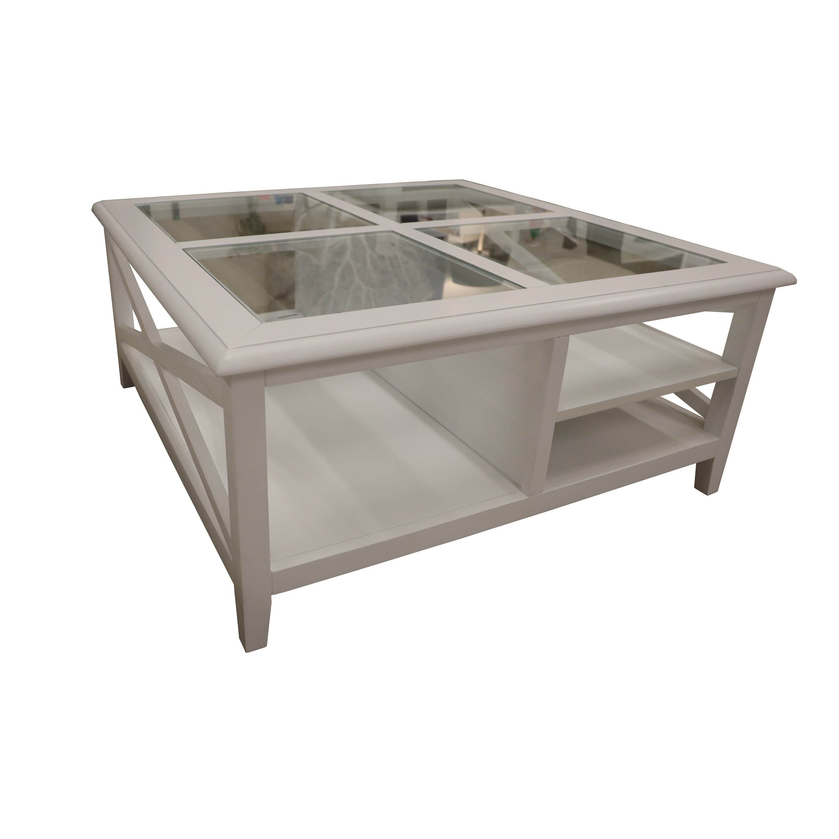 Daisy Coffee Table 100cm Glass Top Solid Acacia Wood Hampton Furniture - White-Furniture > Living Room-PEROZ Accessories