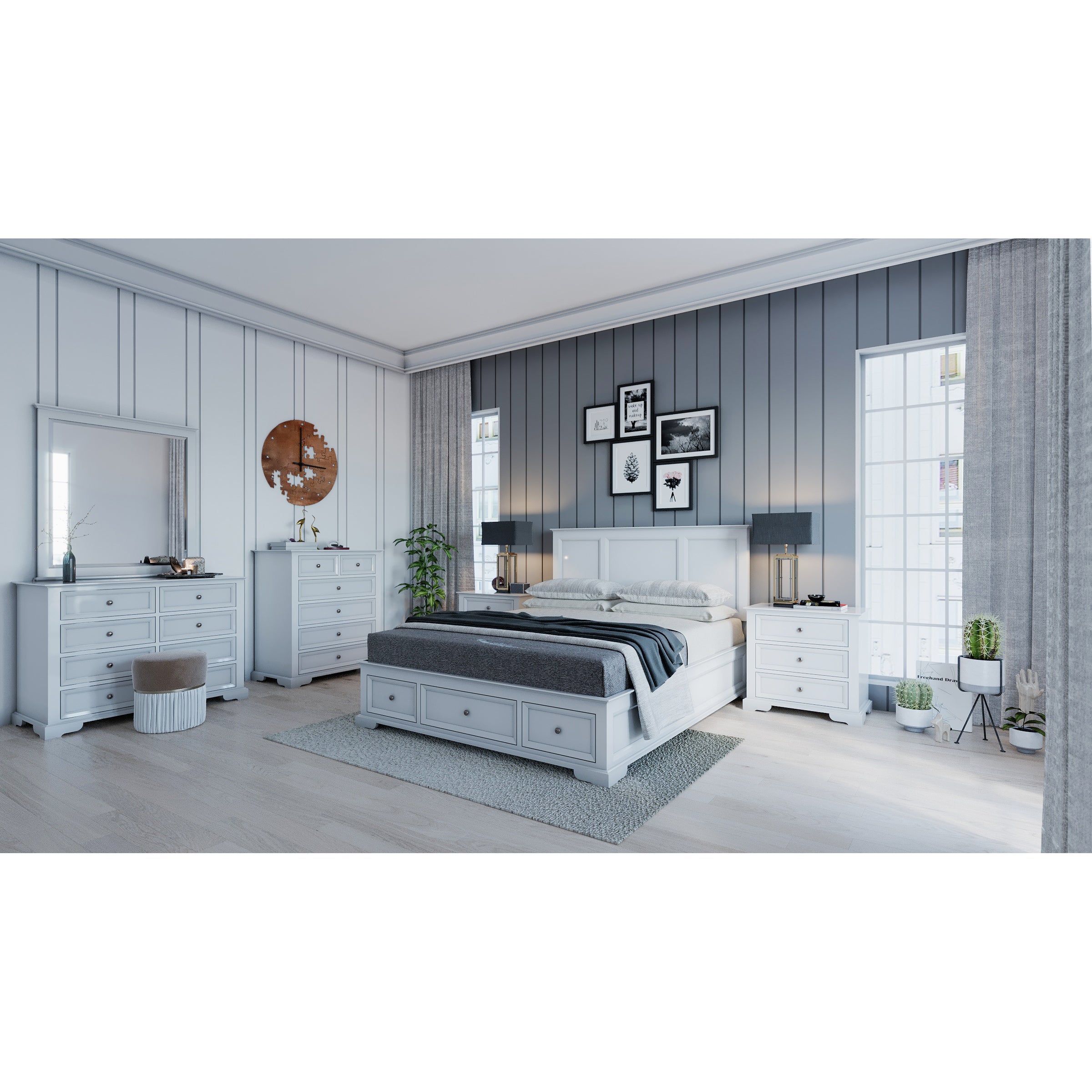 Celosia Queen Size Bed Frame Timber Mattress Base With Storage Drawers - White-Furniture > Bedroom-PEROZ Accessories