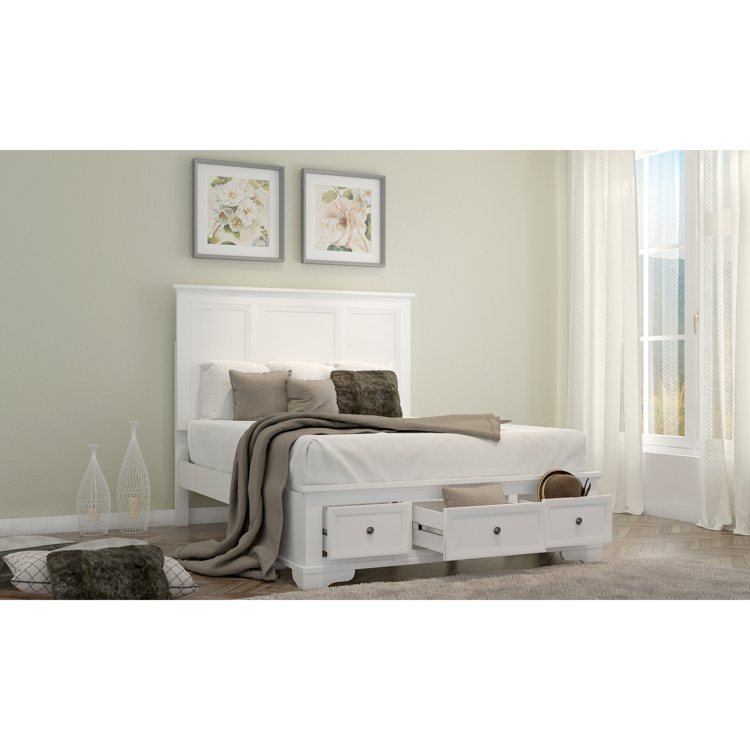 Celosia Queen Size Bed Frame Timber Mattress Base With Storage Drawers - White-Furniture > Bedroom-PEROZ Accessories
