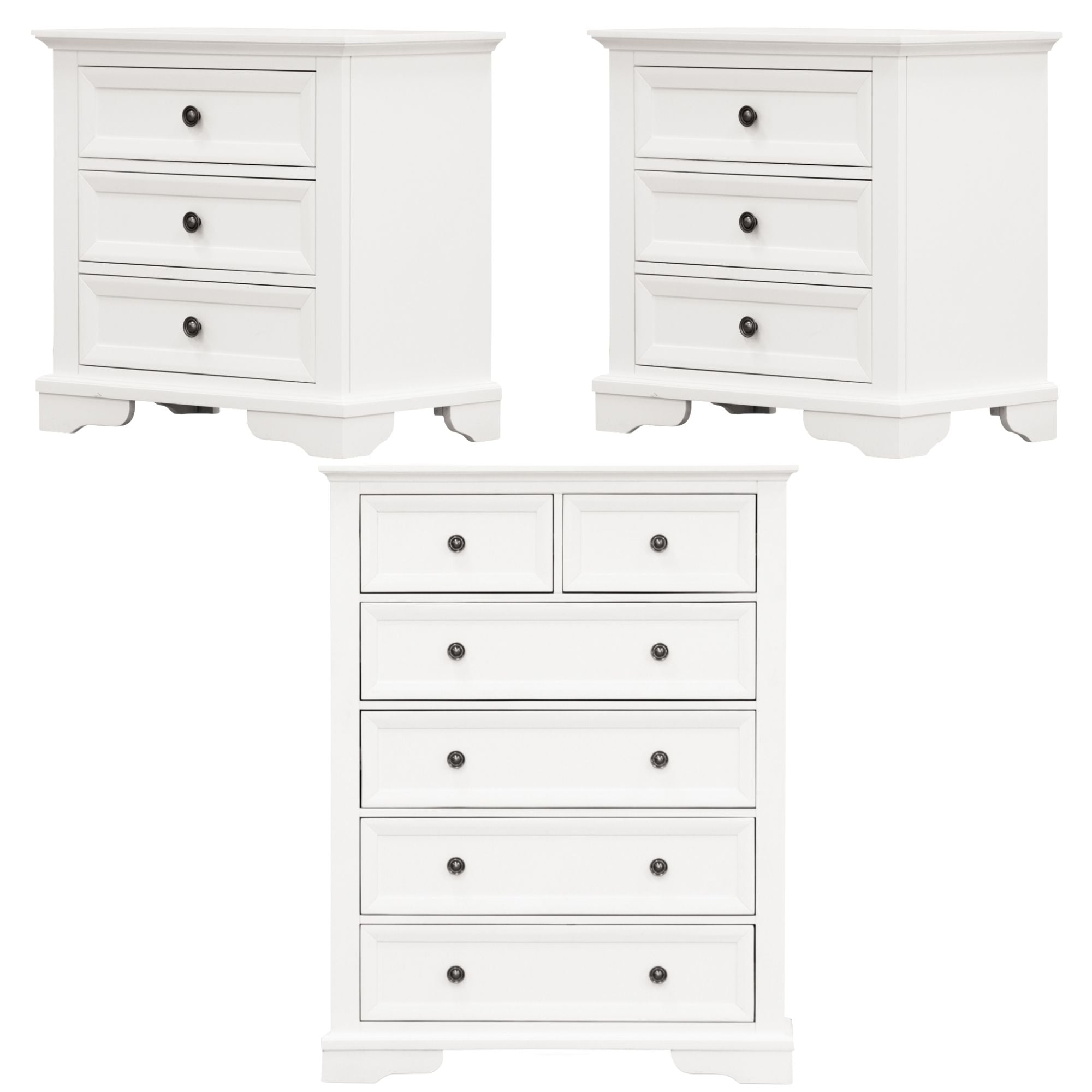 Celosia 2pc Bedside Tallboy 3pc Bedroom Set Nightstand Storage Cabinet - White-Furniture > Bedroom-PEROZ Accessories
