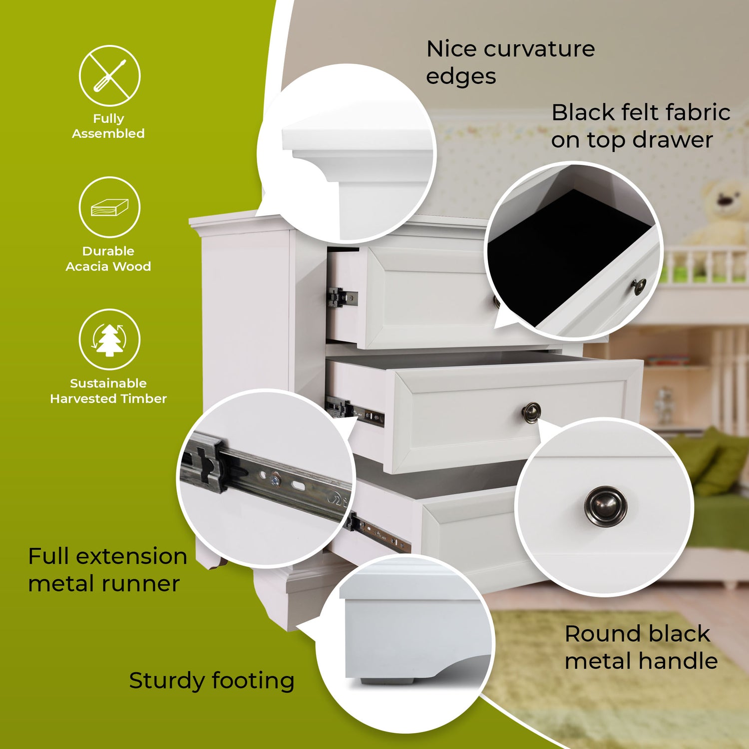 Celosia 2pc Bedside Tallboy 3pc Bedroom Set Nightstand Storage Cabinet - White-Furniture > Bedroom-PEROZ Accessories