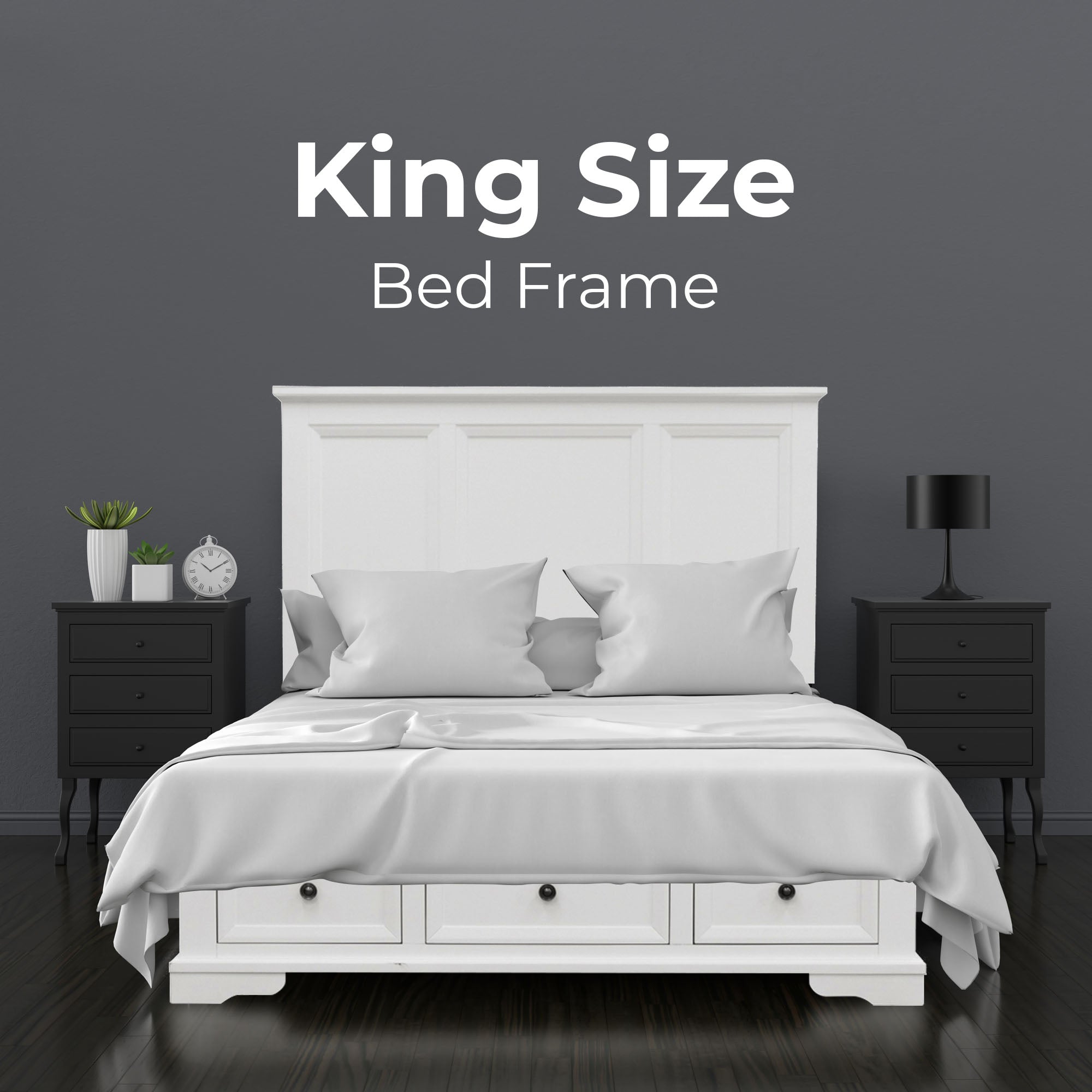 Celosia King Size Bed Frame Timber Mattress Base With Storage Drawers - White-Furniture > Bedroom-PEROZ Accessories