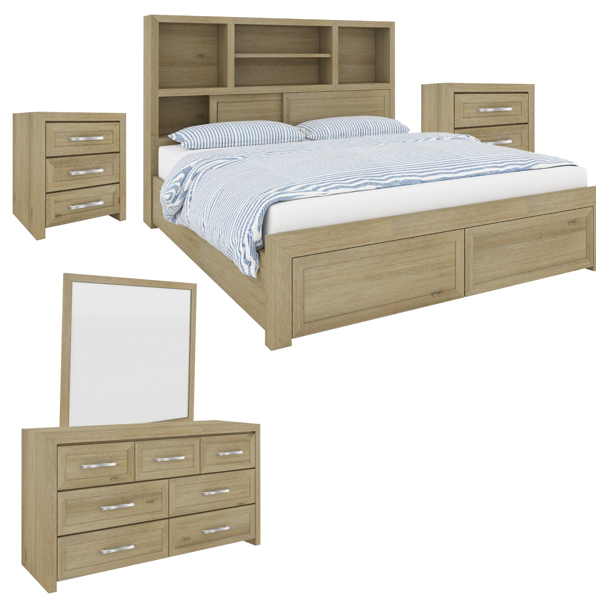 Gracelyn Dresser Mirror 7 Chest of Drawers Solid Wood Bedroom Cabinet - Smoke-Furniture &gt; Bedroom-PEROZ Accessories