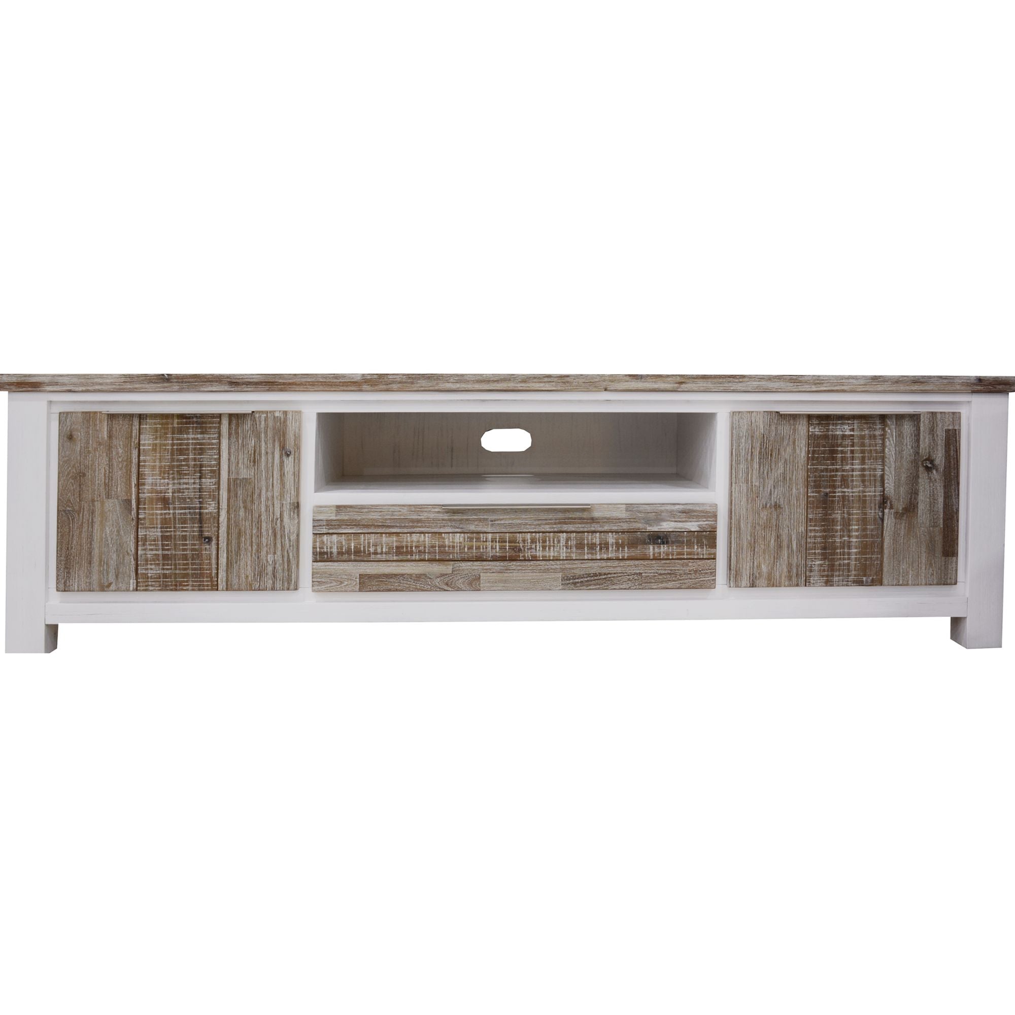 Plumeria ETU Entertainment TV Unit 210cm 2 Door Solid Acacia Timber -White Brush-Entertainment Unit-PEROZ Accessories