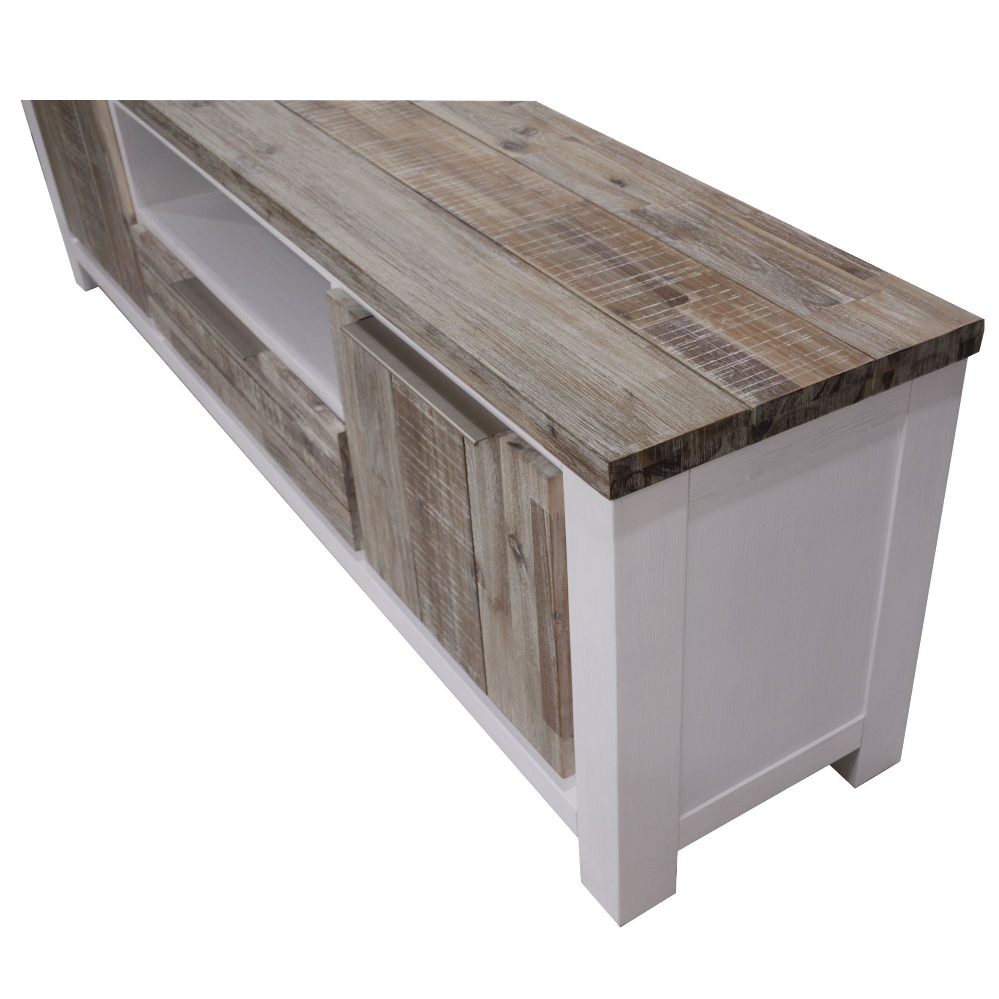 Plumeria ETU Entertainment TV Unit 210cm 2 Door Solid Acacia Timber -White Brush-Entertainment Unit-PEROZ Accessories