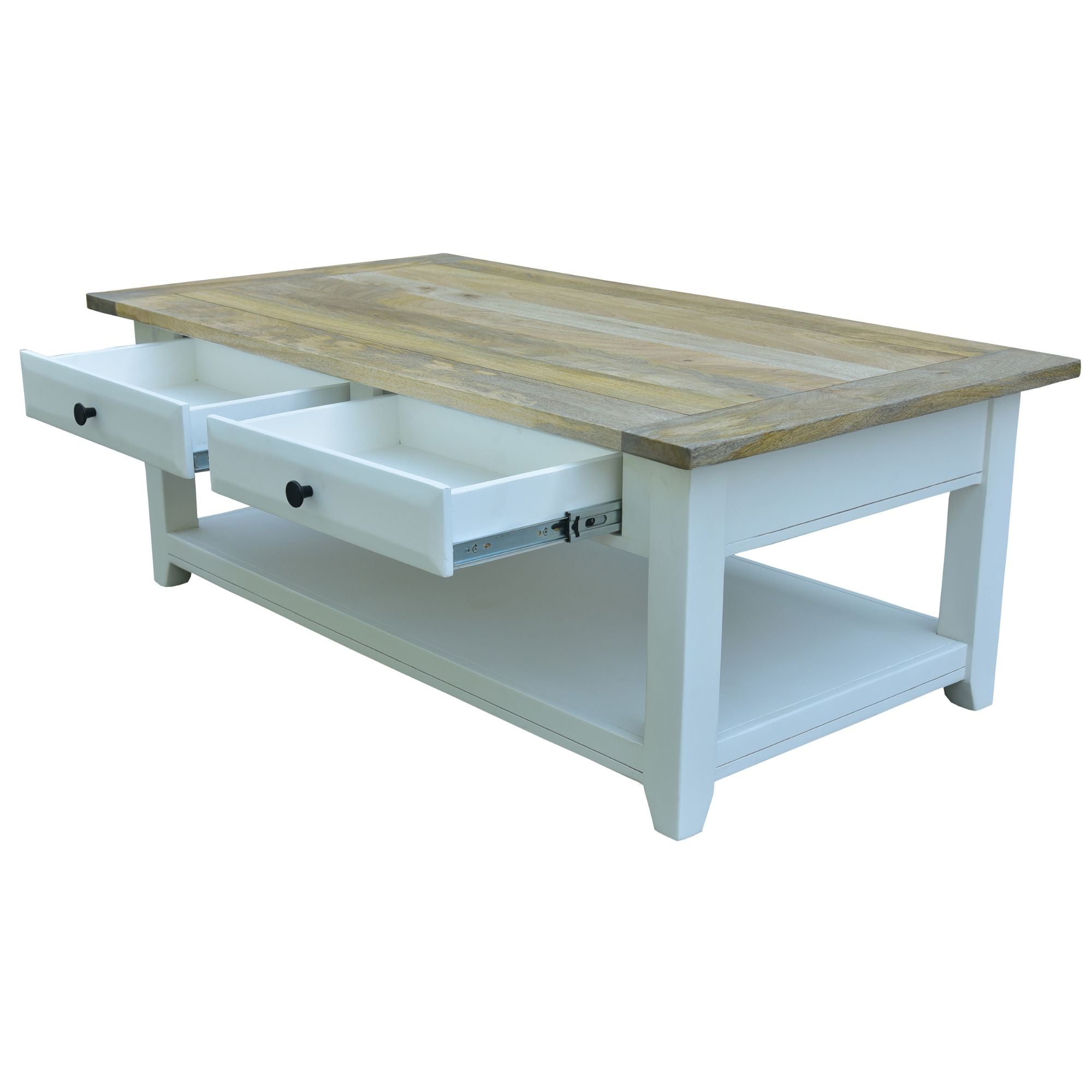 Lavasa Coffee Table 130cm 4 Drawers Solid Mango Wood Modern Farmhouse Furniture-Furniture > Living Room-PEROZ Accessories