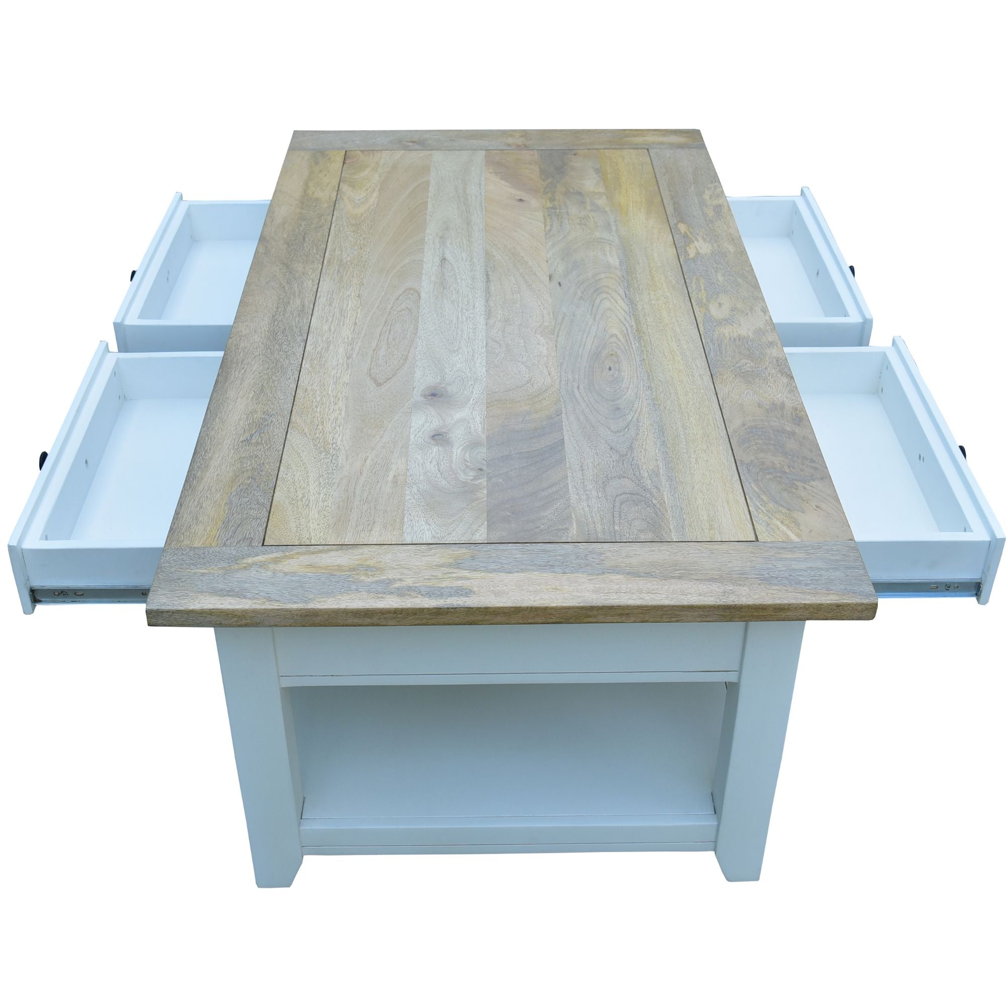 Lavasa Coffee Table 130cm 4 Drawers Solid Mango Wood Modern Farmhouse Furniture-Furniture > Living Room-PEROZ Accessories