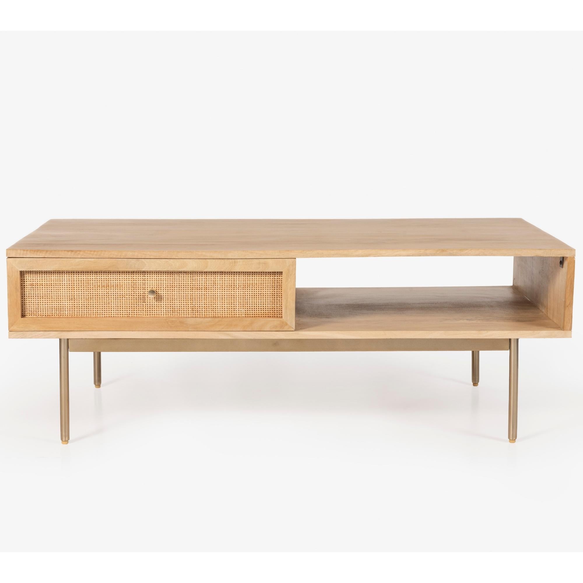 Martina Coffee Table 115cm Solid Mango Timber Wood Rattan Furniture-Furniture > Living Room-PEROZ Accessories