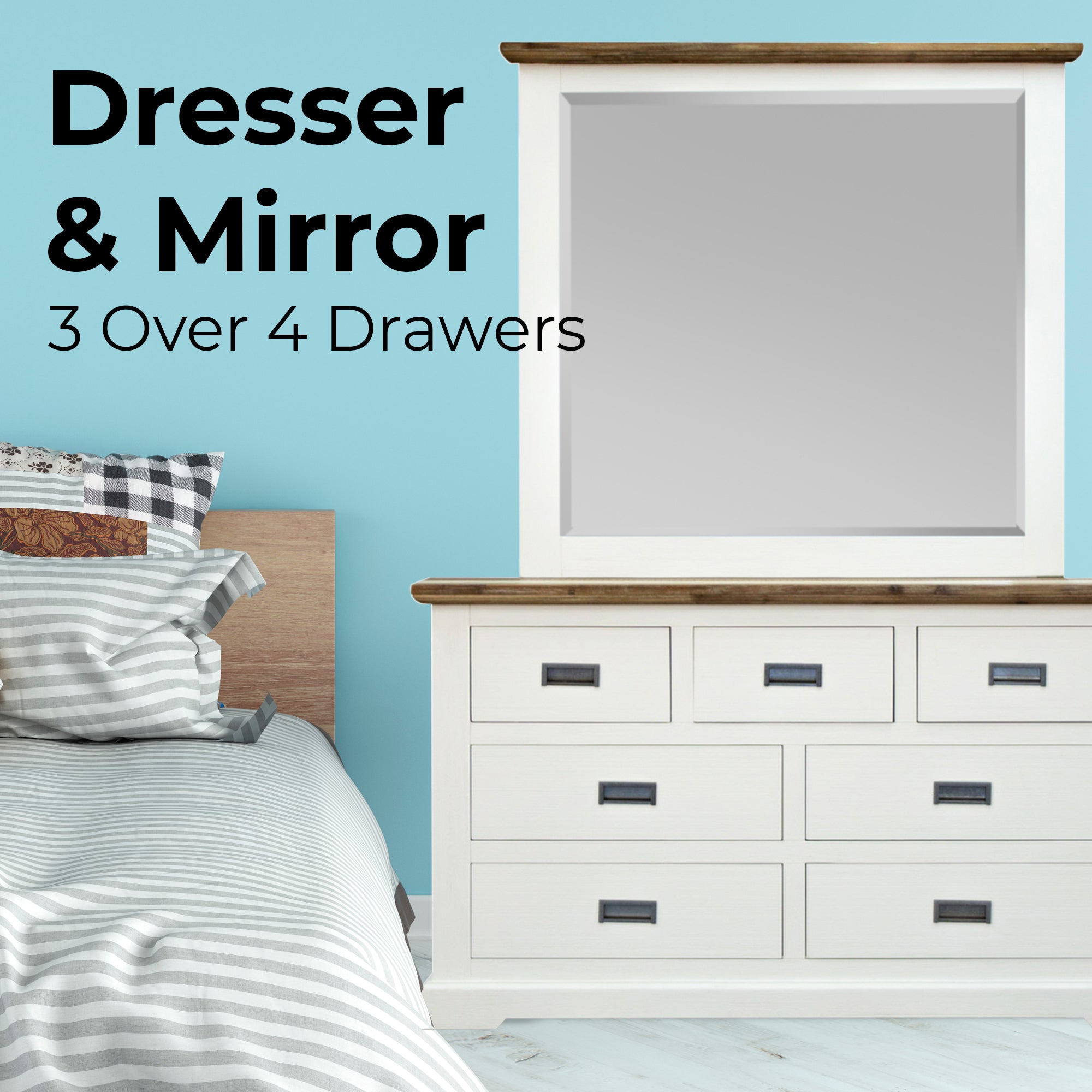 Orville Dresser Mirror 7 Chest of Drawers Tallboy Storage Cabinet - Multi Color-Furniture > Bedroom-PEROZ Accessories