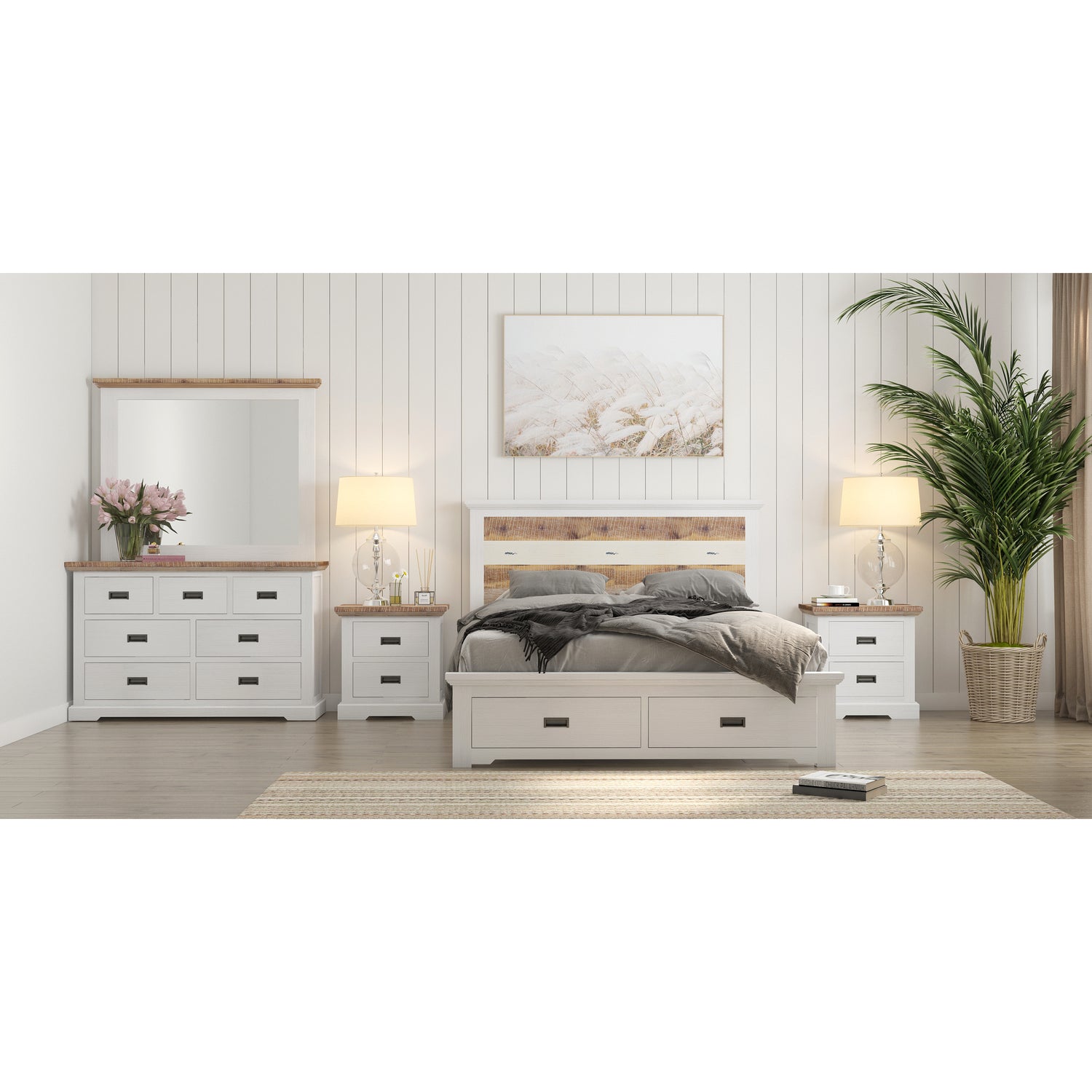 Orville 5pc King Bed Frame Suite Bedside Dresser Furniture Package - Multi Color-Furniture > Bedroom-PEROZ Accessories