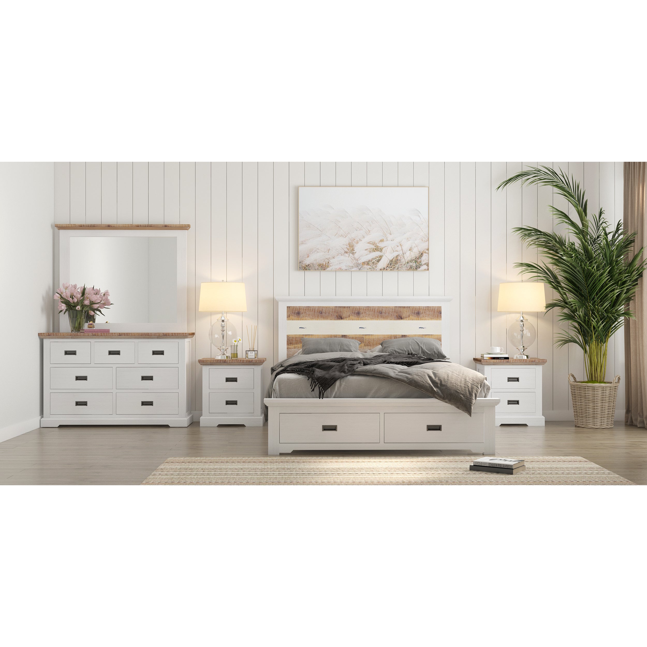 Orville 5pc King Bed Frame Suite Bedside Dresser Furniture Package - Multi Color-Furniture > Bedroom-PEROZ Accessories