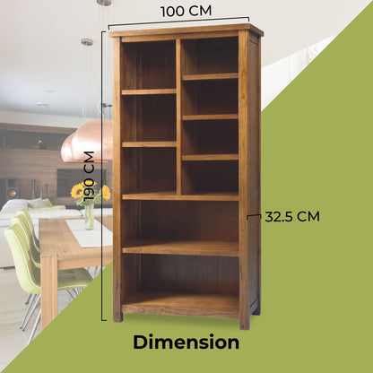 Birdsville Bookshelf Bookcase Display Unit Solid Mt Ash Timber Wood - Brown-Bookcases &amp; Shelves-PEROZ Accessories