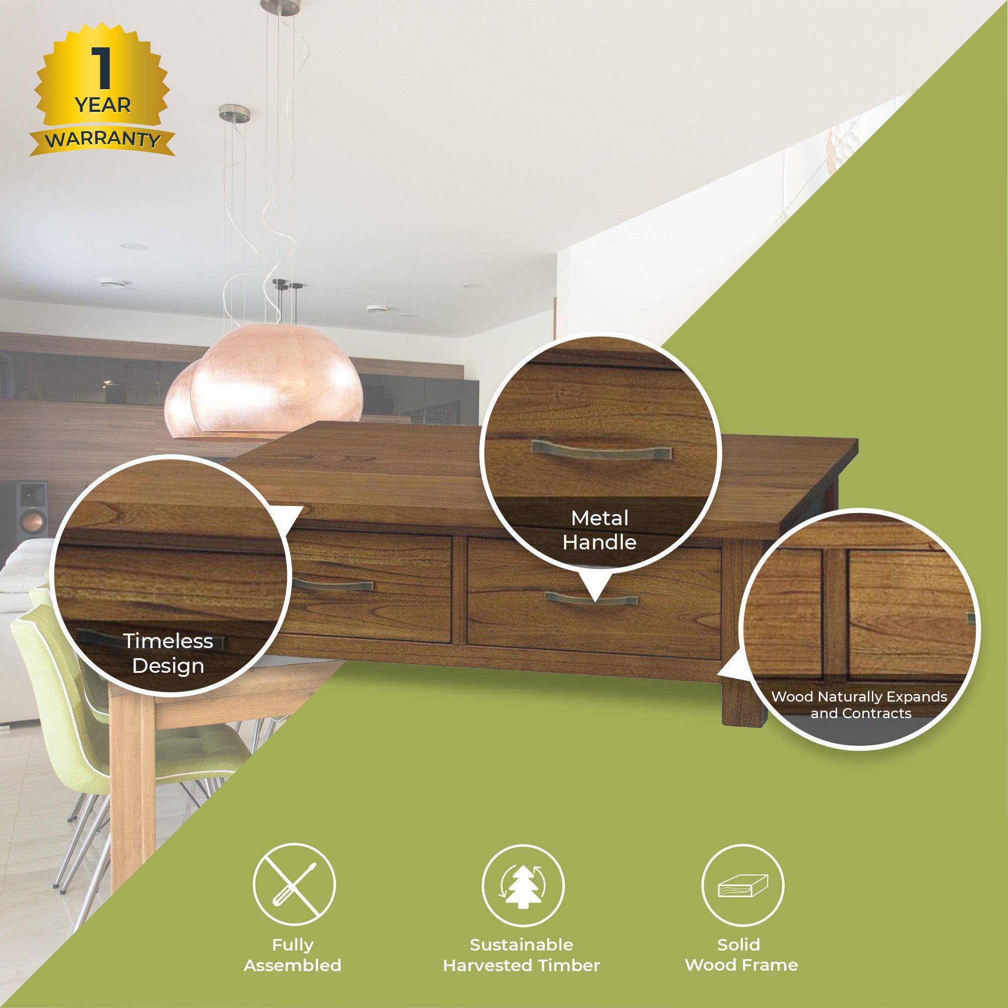 Birdsville Coffee Table 120cm 2 Drawer Solid Mt Ash Timber Wood - Brown-Furniture > Living Room-PEROZ Accessories