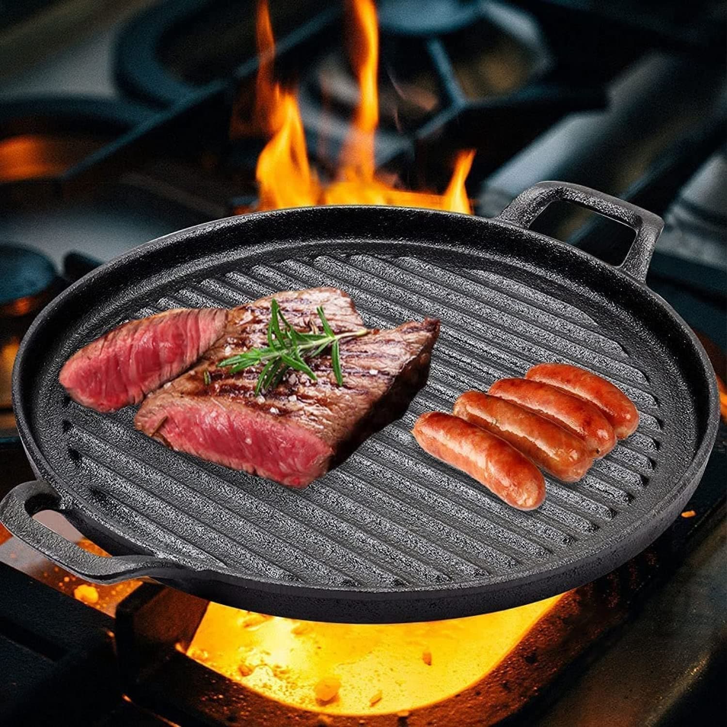 30cm Round Cast Iron Griddle Plate, BBQ Pan Cooking Griddle Grill for StoveF, Oven-Home & Garden > BBQ-PEROZ Accessories