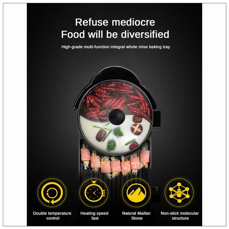 2 in 1 BBQ Barbecue Electronic Pan Grill Teppanyaki Hot Pot Hotpot Steamboat-Appliances > Kitchen Appliances-PEROZ Accessories