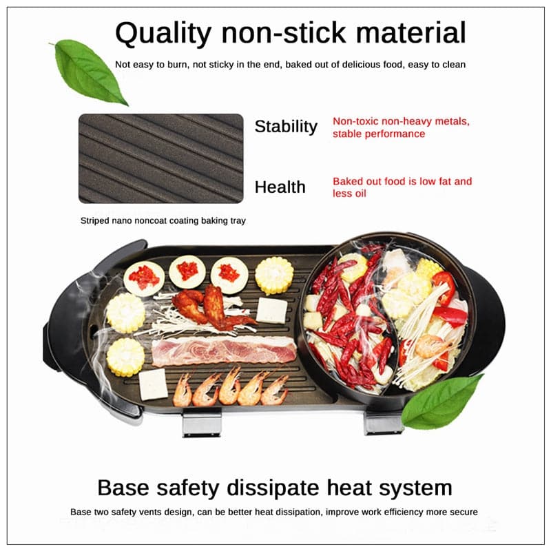 2 in 1 BBQ Barbecue Electronic Pan Grill Teppanyaki Hot Pot Hotpot Steamboat-Appliances > Kitchen Appliances-PEROZ Accessories