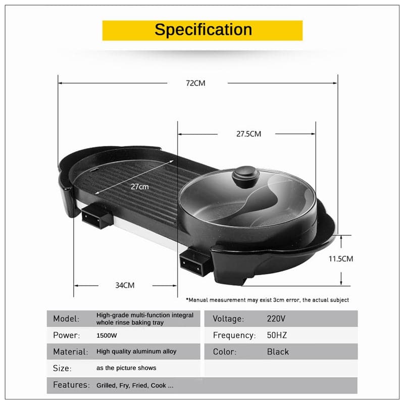 2 in 1 BBQ Barbecue Electronic Pan Grill Teppanyaki Hot Pot Hotpot Steamboat-Appliances > Kitchen Appliances-PEROZ Accessories