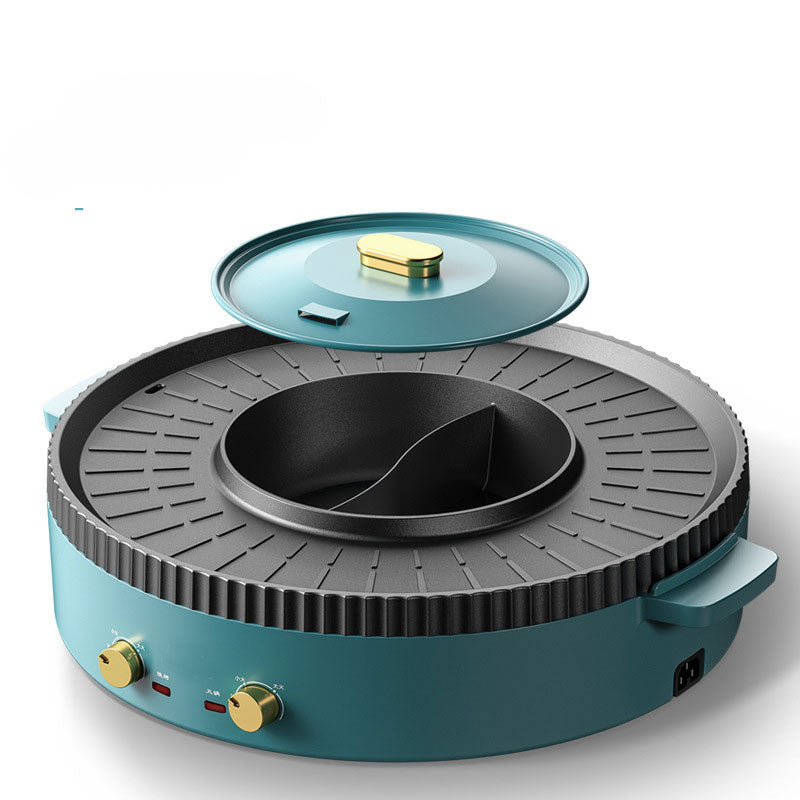 Nonstick Griddle,2in1 Grill Pan Hot Pot Hotpot bbq Electric Cooker Smokeless Grill Shabu Pot Cook-Appliances > Kitchen Appliances-PEROZ Accessories