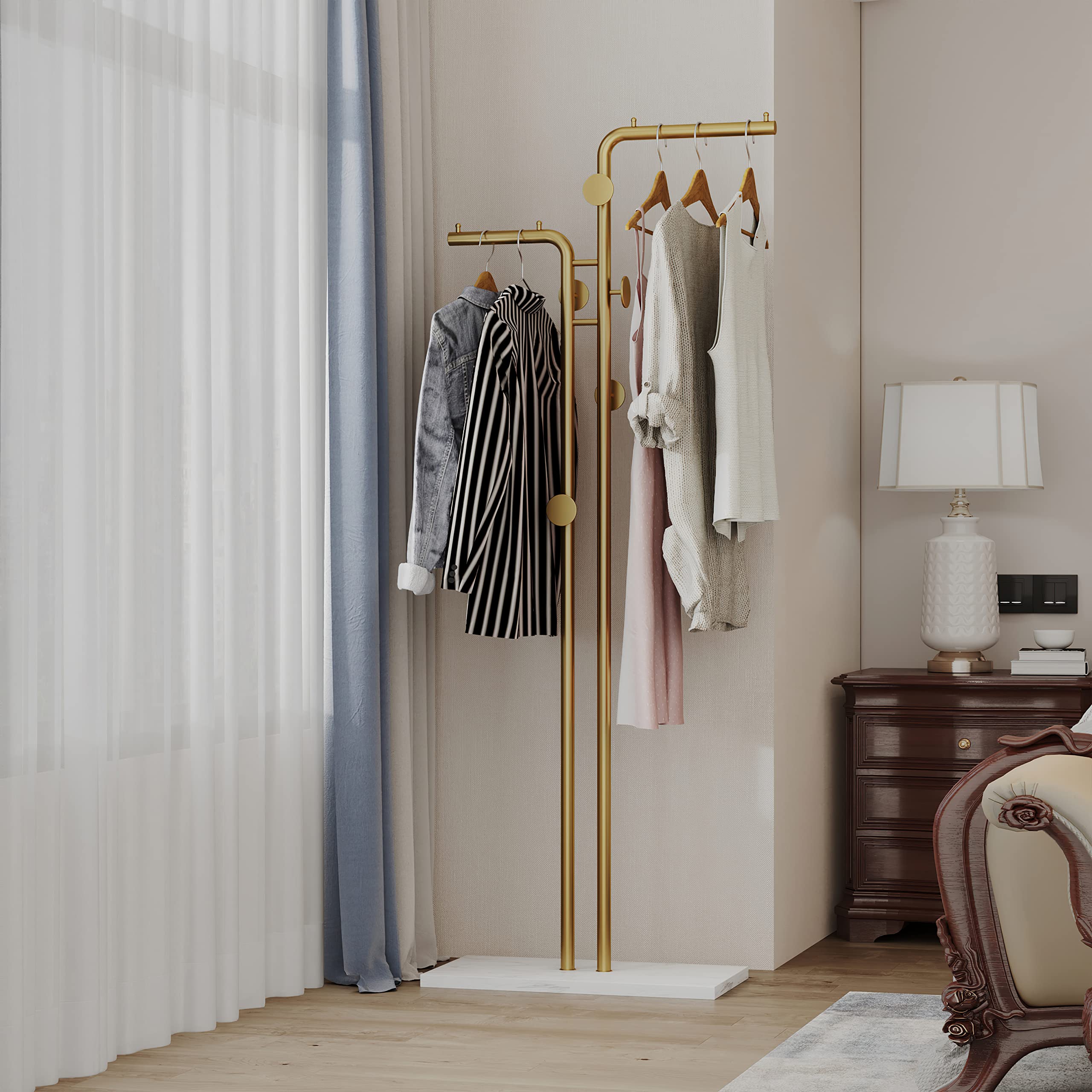 Metal Coat Rack Marble Base Hooks Clothes Coats Bag Tree Hat Display Hanger Stand Organiser 2 Pole-Furniture > Bedroom-PEROZ Accessories