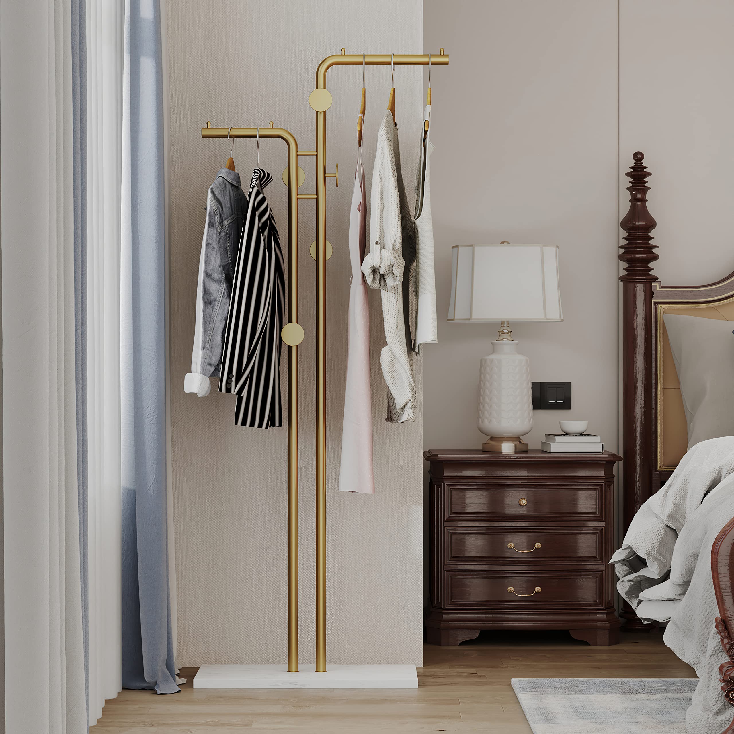 Metal Coat Rack Marble Base Hooks Clothes Coats Bag Tree Hat Display Hanger Stand Organiser 2 Pole-Furniture > Bedroom-PEROZ Accessories