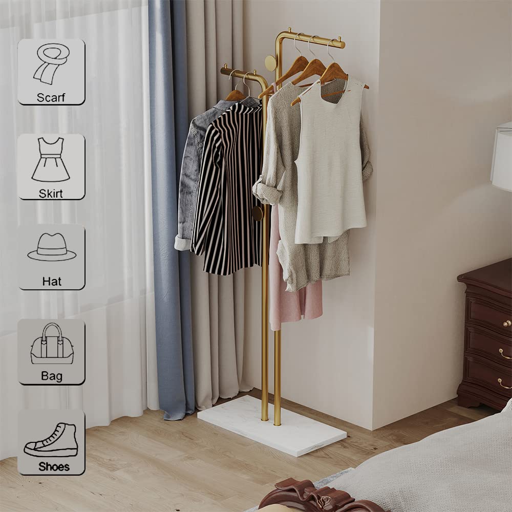 Metal Coat Rack Marble Base Hooks Clothes Coats Bag Tree Hat Display Hanger Stand Organiser 2 Pole-Furniture > Bedroom-PEROZ Accessories