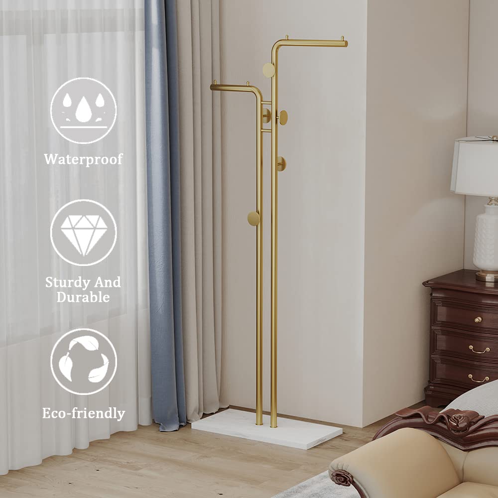 Metal Coat Rack Marble Base Hooks Clothes Coats Bag Tree Hat Display Hanger Stand Organiser 2 Pole-Furniture > Bedroom-PEROZ Accessories