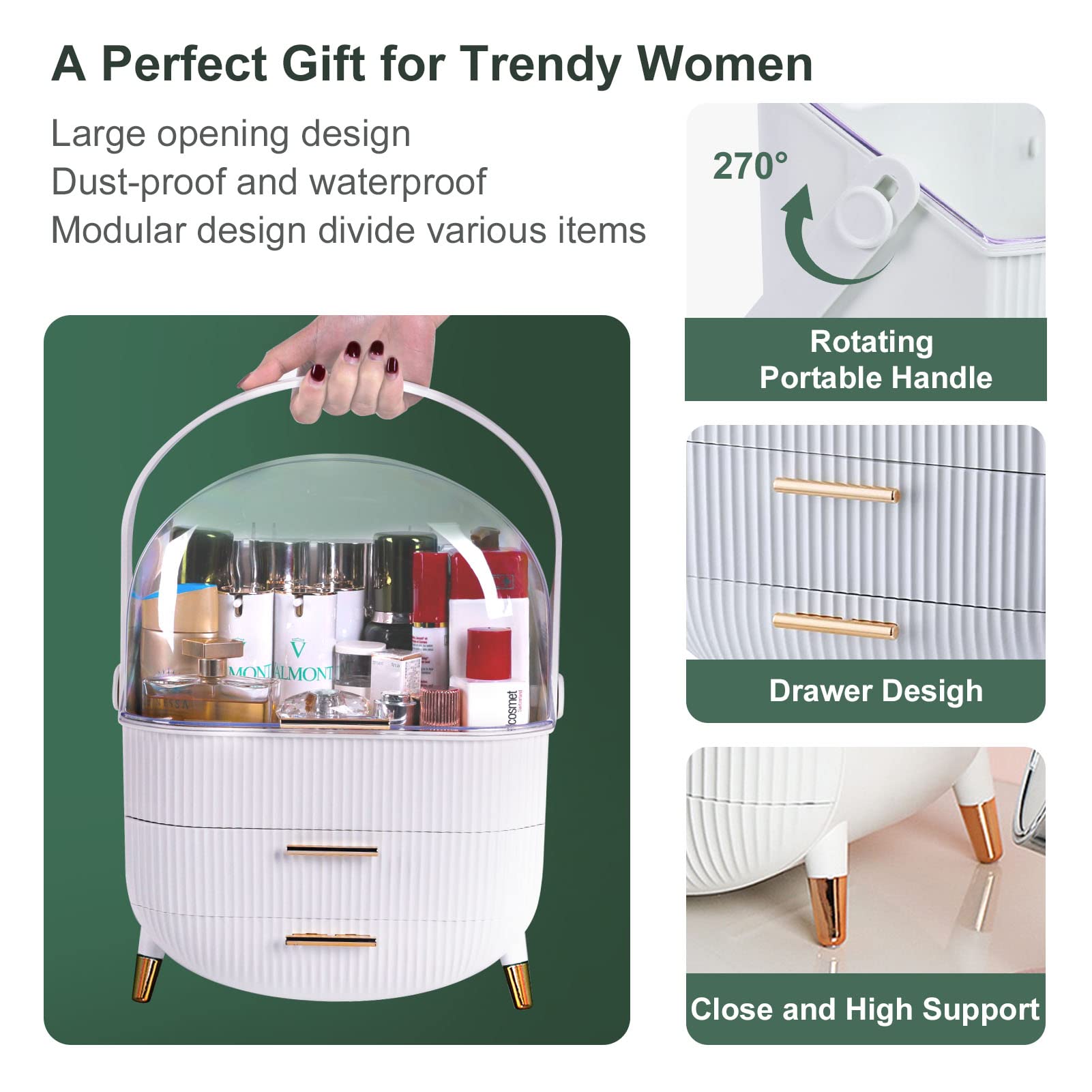 Make up Organizers Storage Vanity Cosmetics Skincare Display Cases Countertop Bathroom Gifts for Women-Health & Beauty > Cosmetic Storage-PEROZ Accessories