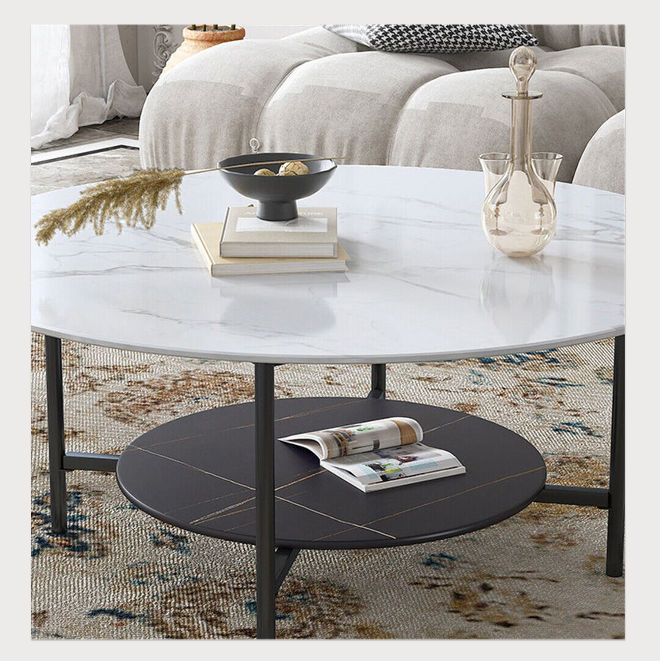 Interior Ave - Duke Round Two Tier Stone Coffee Table-Furniture > Living Room-PEROZ Accessories