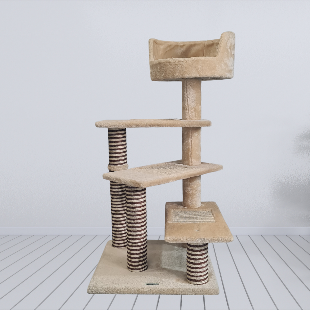 Petwiz 100cm Multi Level Cat Scratching Tree - Beige-Cat Trees-PEROZ Accessories