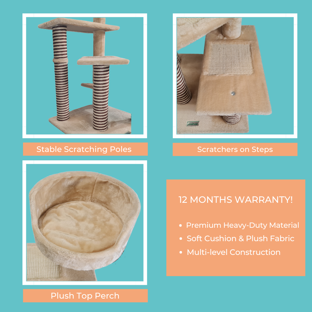 Petwiz 100cm Multi Level Cat Scratching Tree - Beige-Cat Trees-PEROZ Accessories