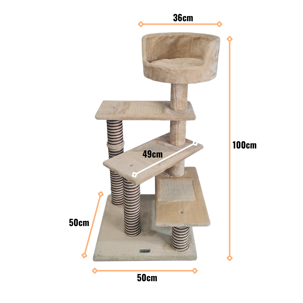Petwiz 100cm Multi Level Cat Scratching Tree - Beige-Cat Trees-PEROZ Accessories