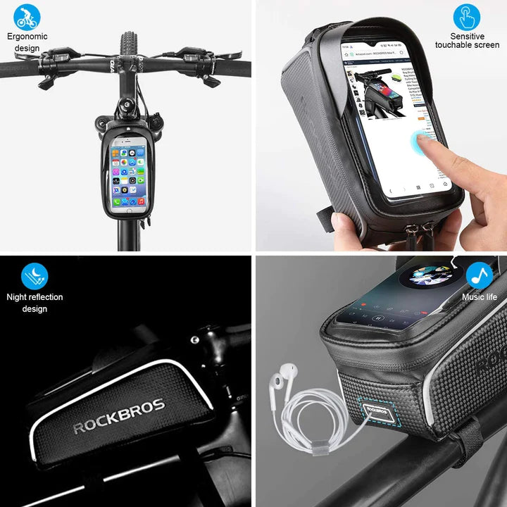 Top Tube Bike Bag With Phone Case Holder Plastic Cover for MTB Mountain Road Commuter Ebike Tourer or Scooter Rockbros-Sports & Fitness > Bikes & Accessories-PEROZ Accessories