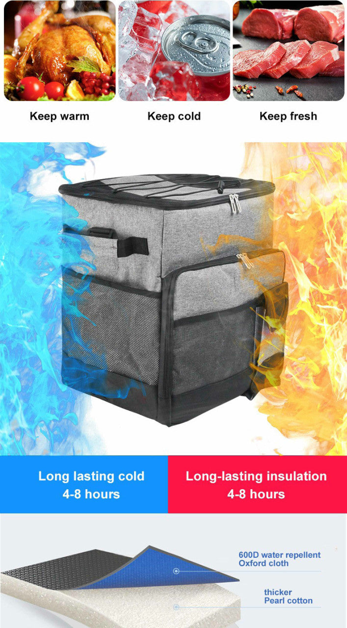Cooler Picnic Bag Trolley Thermally Insulated - 36L - 60 cans - Grey - Drinks Food Cool Bag Rainproof-Outdoor > Picnic-PEROZ Accessories