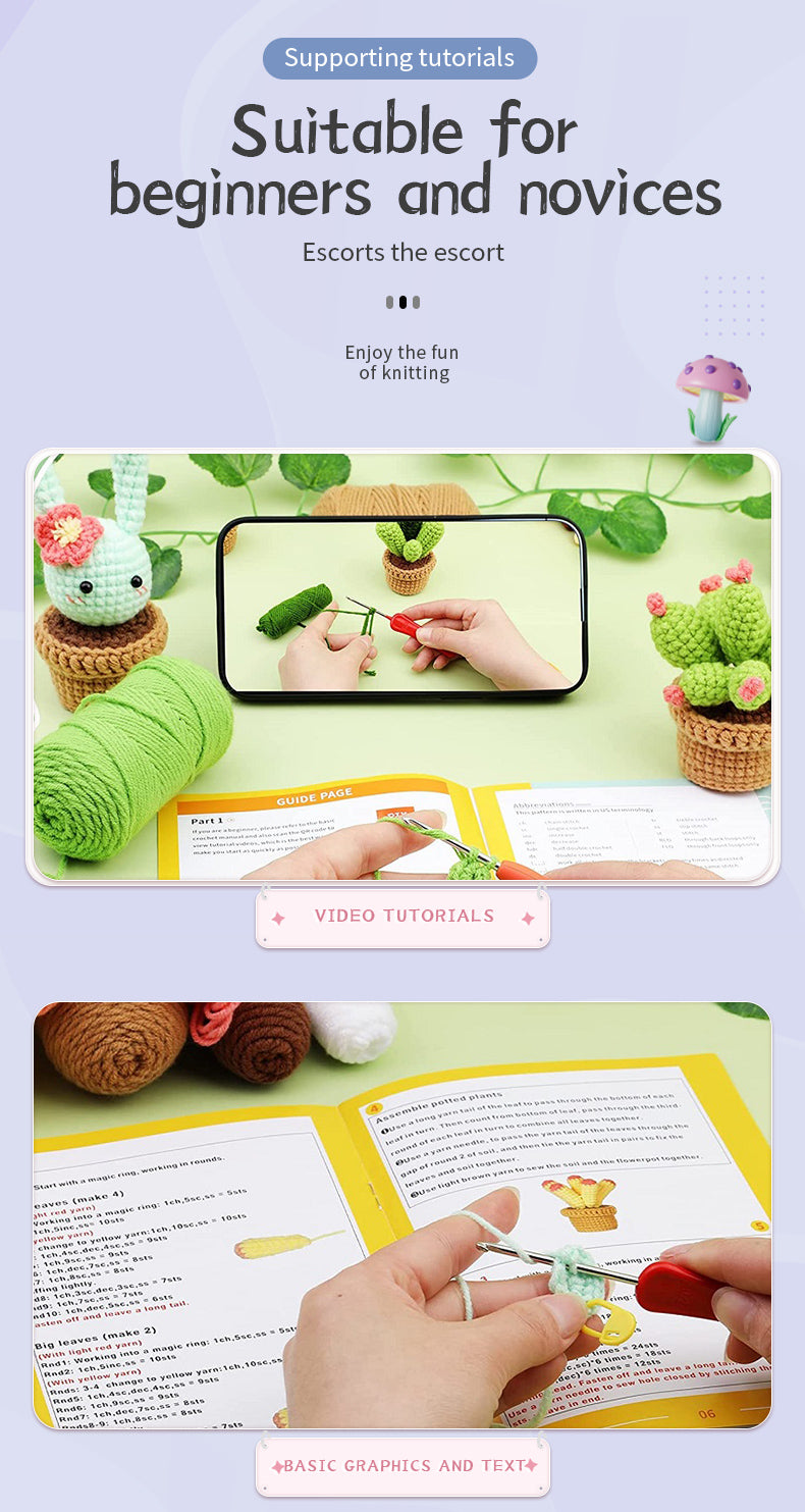 Beginners Crochet Kit, DIY 6PC Cactus Kit, Complete Knitting Kit with Video-Gift & Novelty > Games-PEROZ Accessories