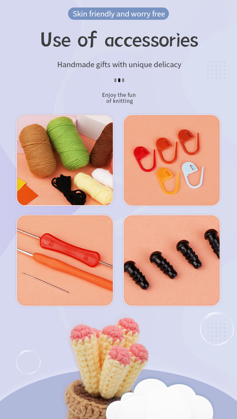 Beginners Crochet Kit, DIY 6PC Cactus Kit, Complete Knitting Kit with Video-Gift & Novelty > Games-PEROZ Accessories