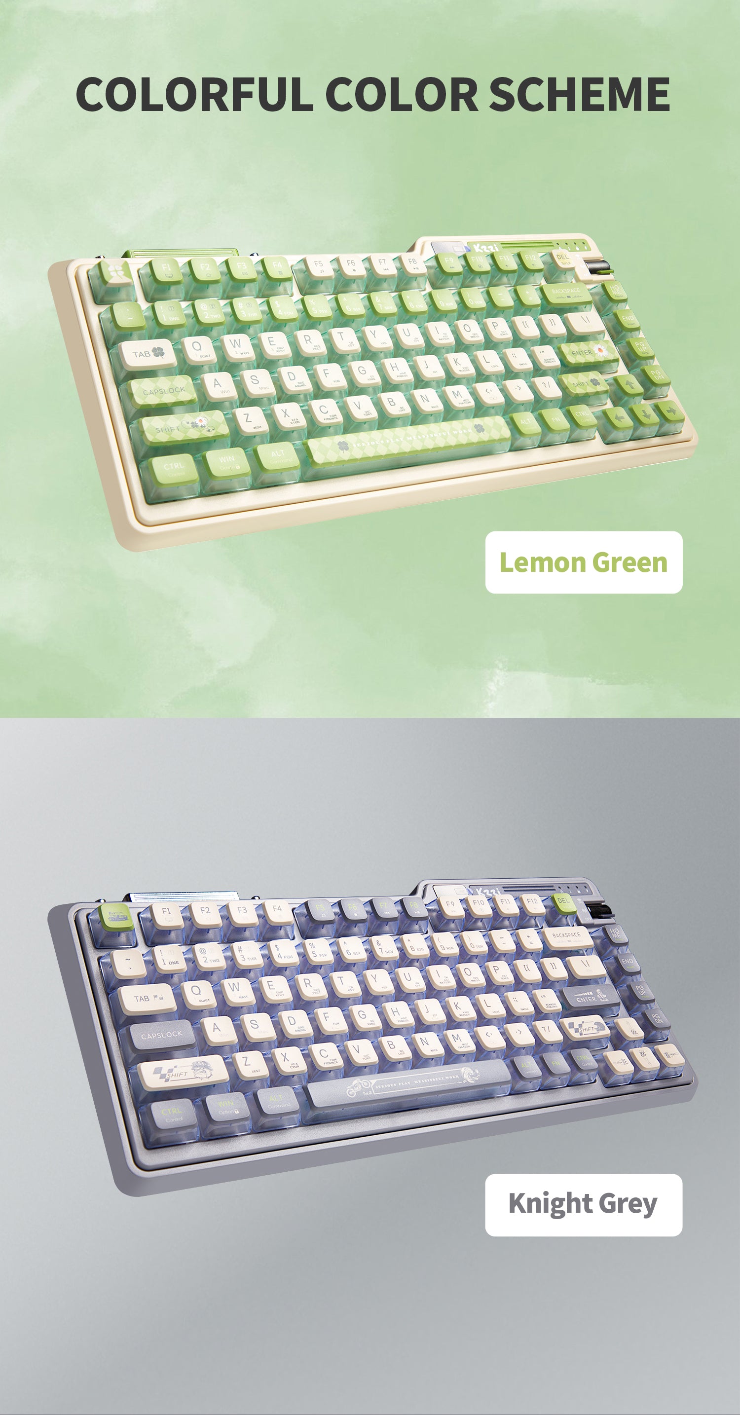 KZZI K75 PRO RGB 75% Wireless Gasket Mechanical Lemon Green Keyboard, Triple Mode, Eternity Tactile Switch-Electronics > Computer Accessories-PEROZ Accessories