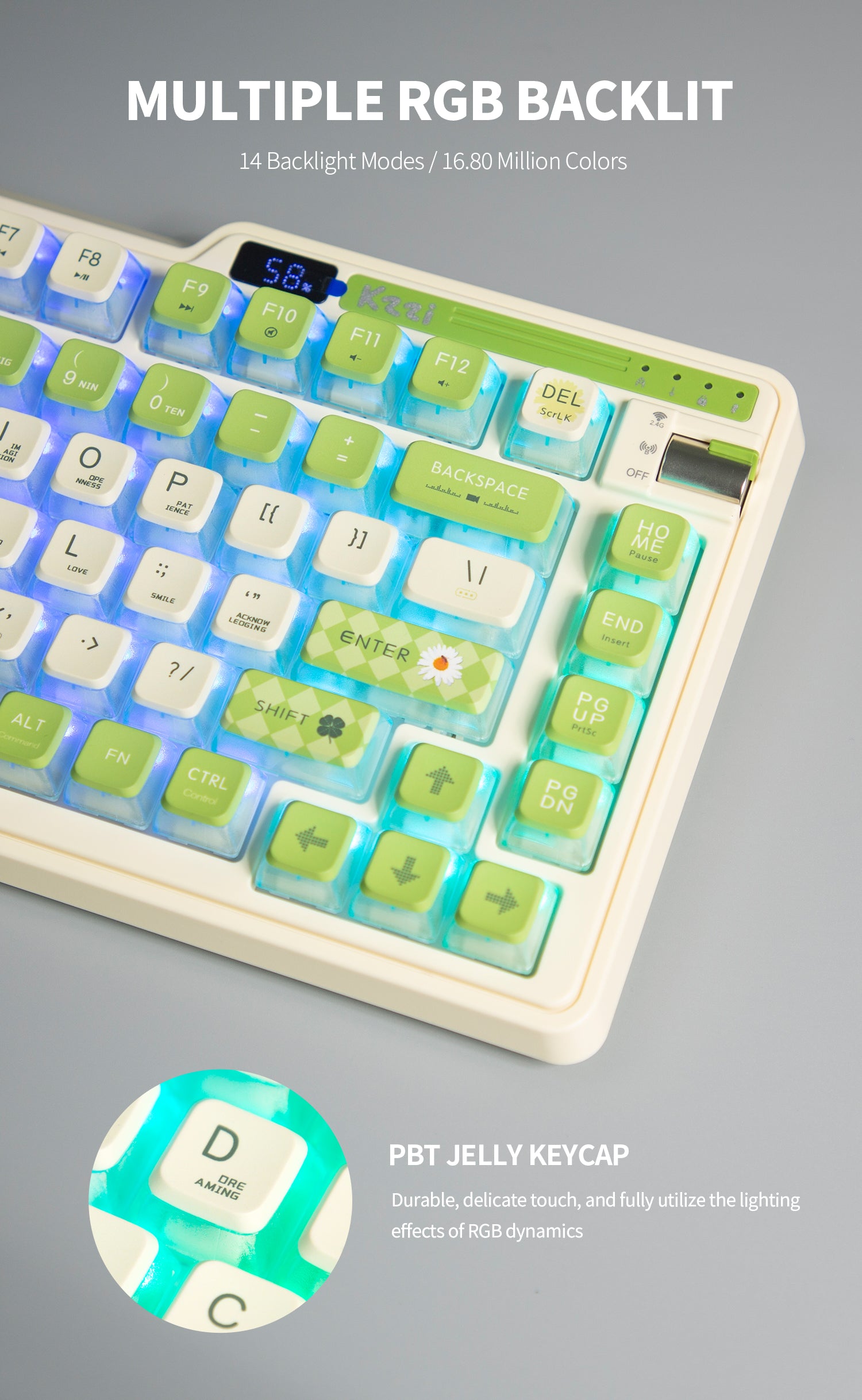 KZZI K75 PRO RGB 75% Wireless Gasket Mechanical Lemon Green Keyboard, Triple Mode, Eternity Tactile Switch-Electronics > Computer Accessories-PEROZ Accessories