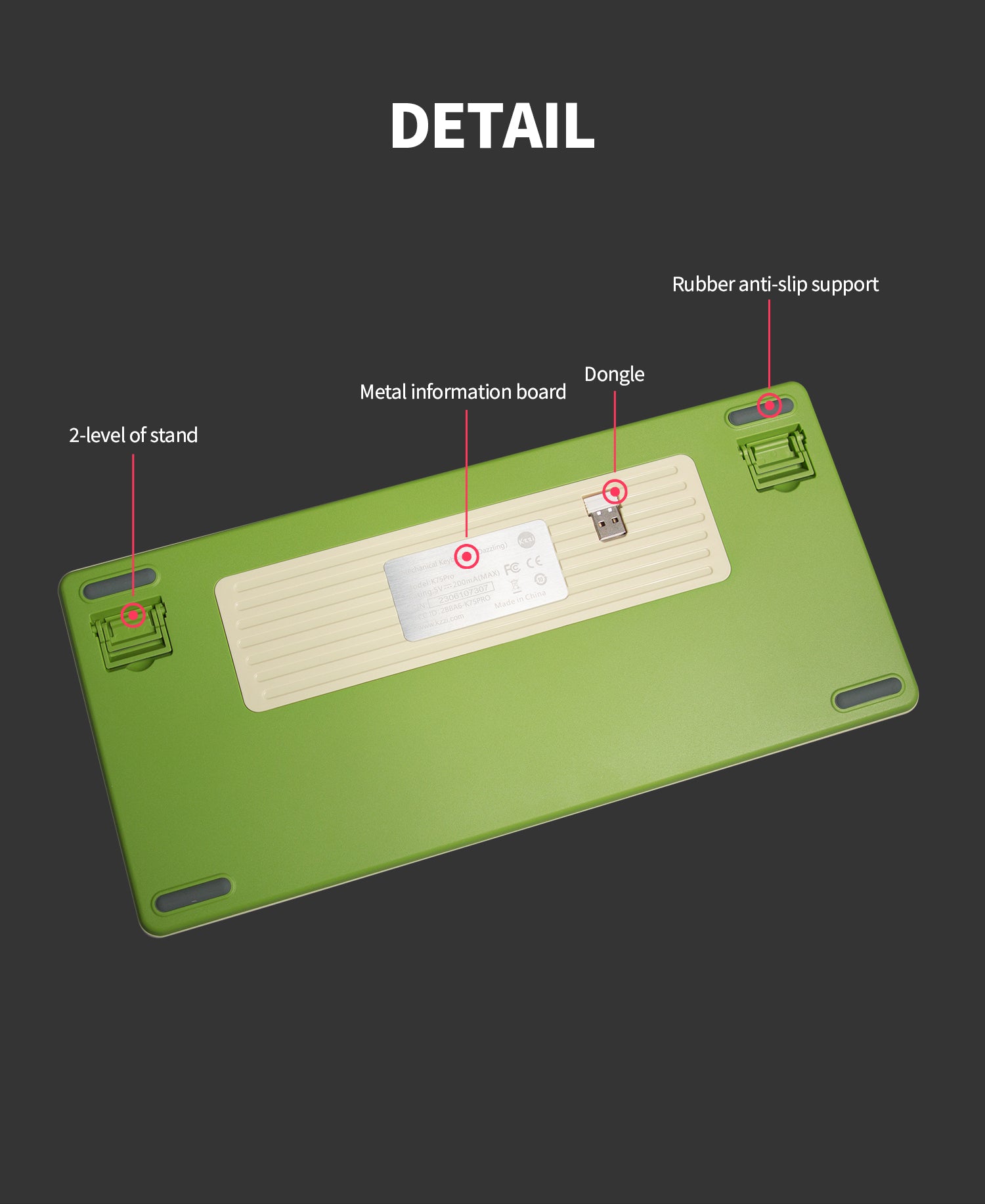 KZZI K75 PRO RGB 75% Wireless Gasket Mechanical Lemon Green Keyboard, Triple Mode, Eternity Tactile Switch-Electronics > Computer Accessories-PEROZ Accessories