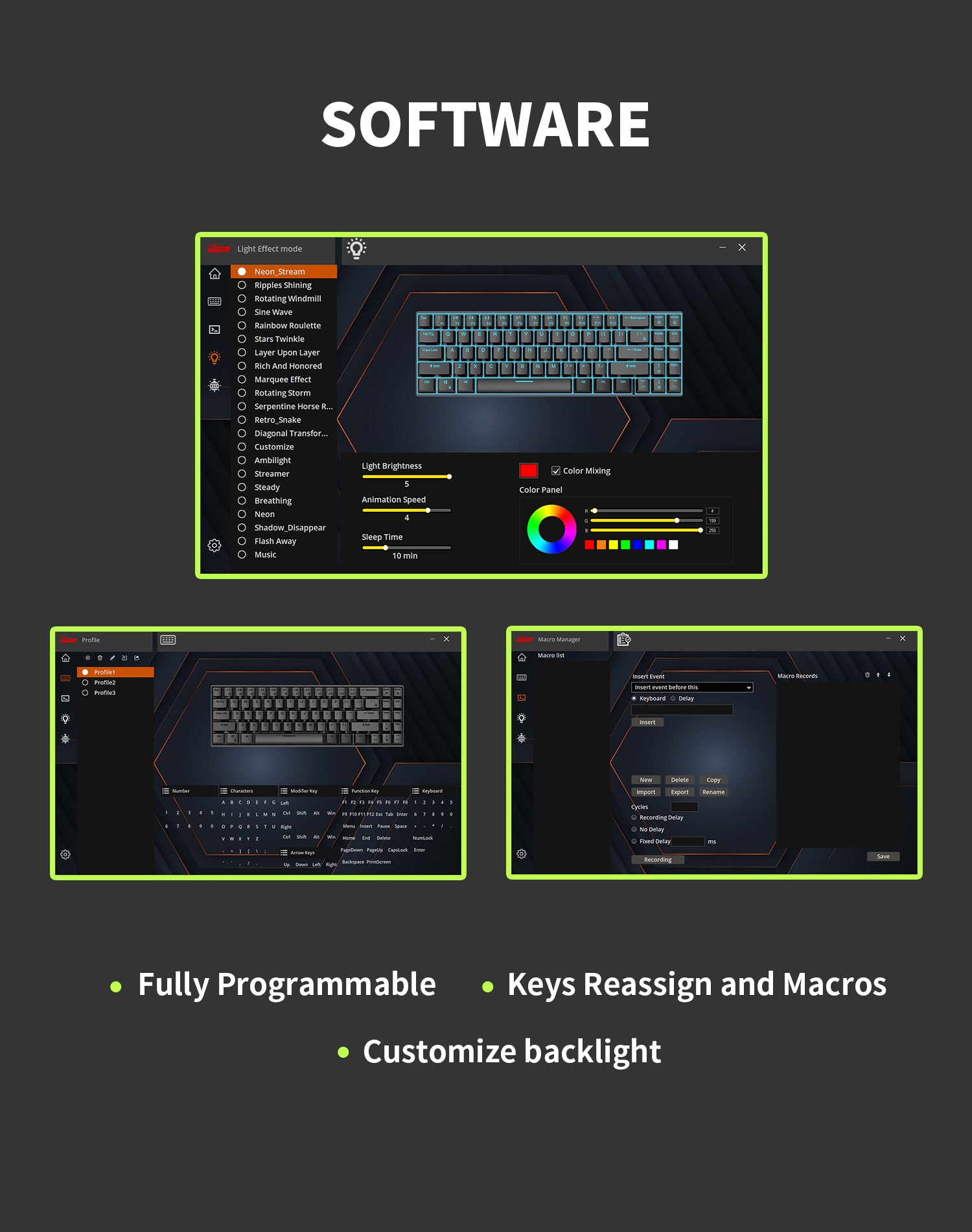 KZZI K75 PRO RGB 75% Wireless Gasket Mechanical Lemon Green Keyboard, Triple Mode, Eternity Tactile Switch-Electronics > Computer Accessories-PEROZ Accessories